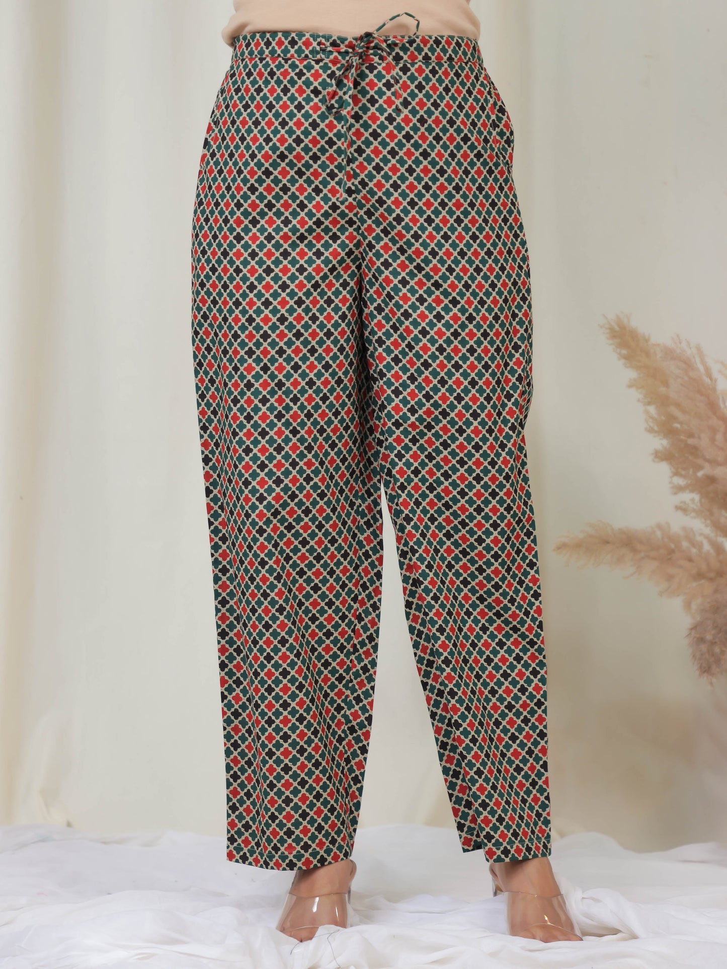 Soft Cotton Geometric Straight Green Kurta