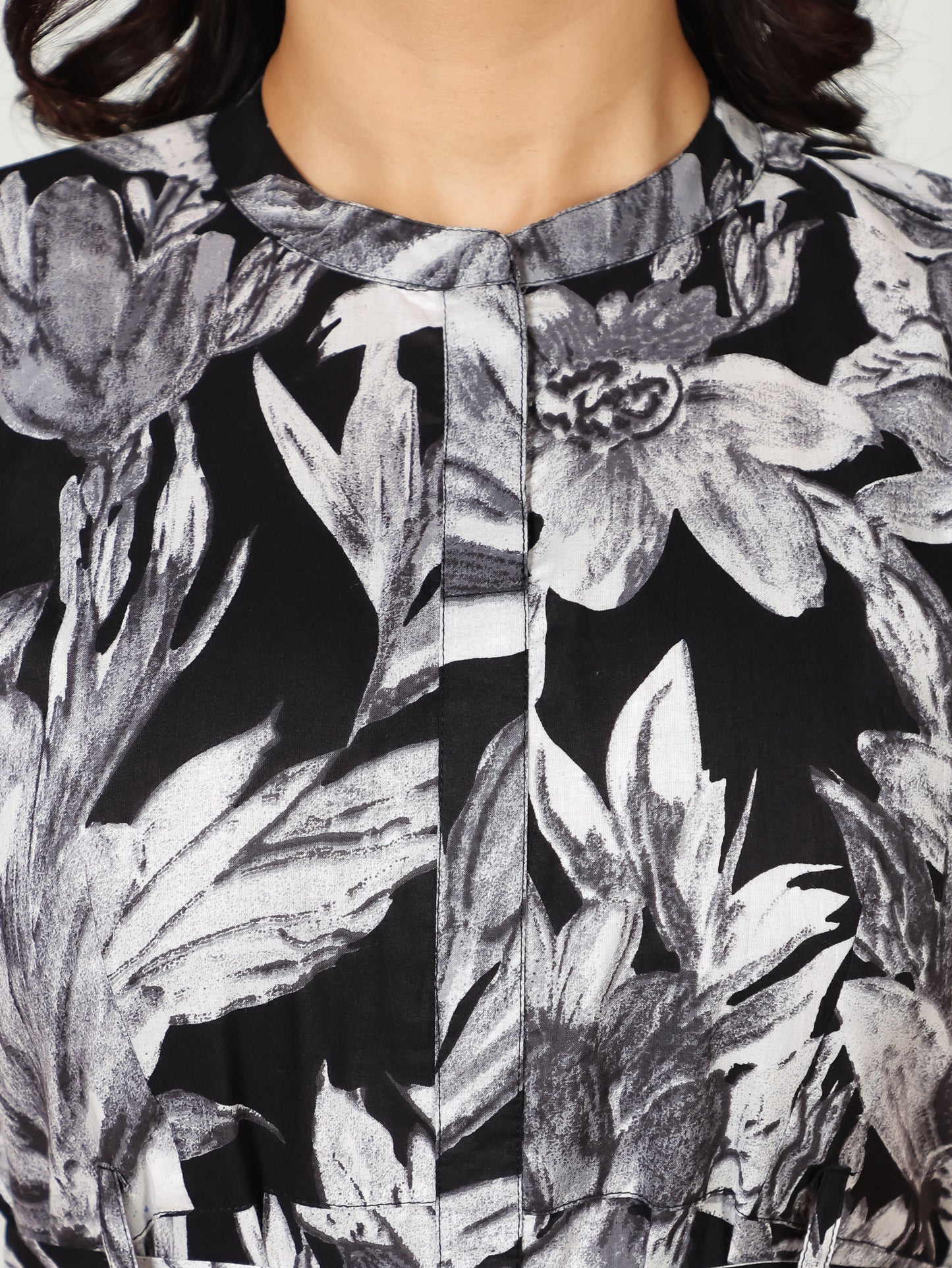 Soft Cotton Floral A-line Black Dress
