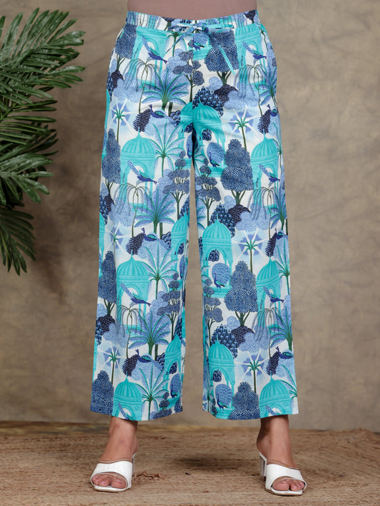 Soft Cotton Abstract Blue Palazzo
