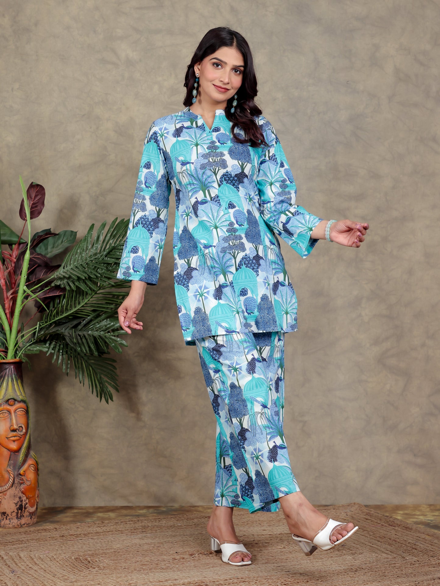 Soft Cotton Conversational Straight Blue Kurta