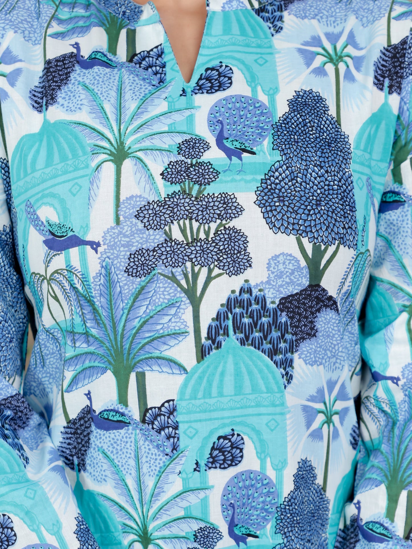 Soft Cotton Conversational Straight Blue Kurta