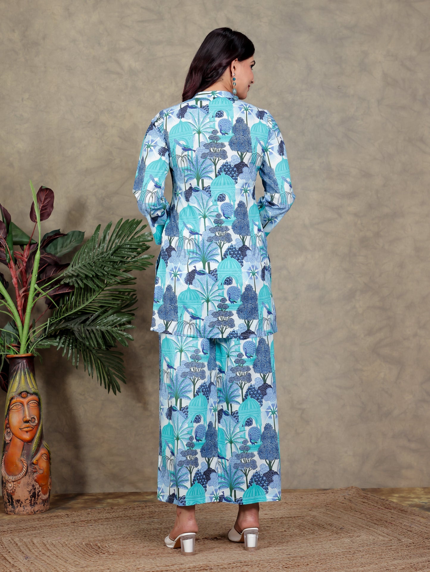 Soft Cotton Conversational Straight Blue Kurta