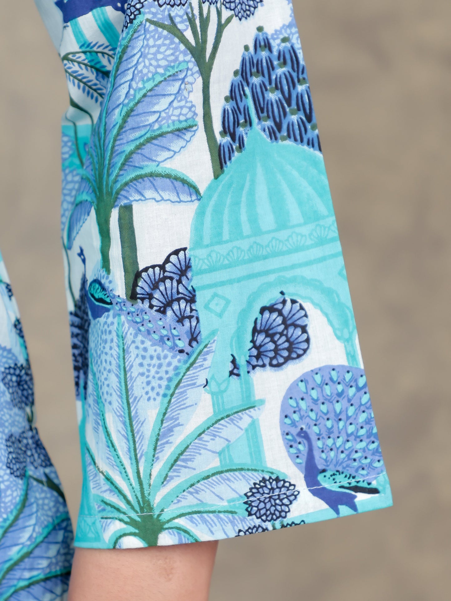 Soft Cotton Conversational Straight Blue Kurta