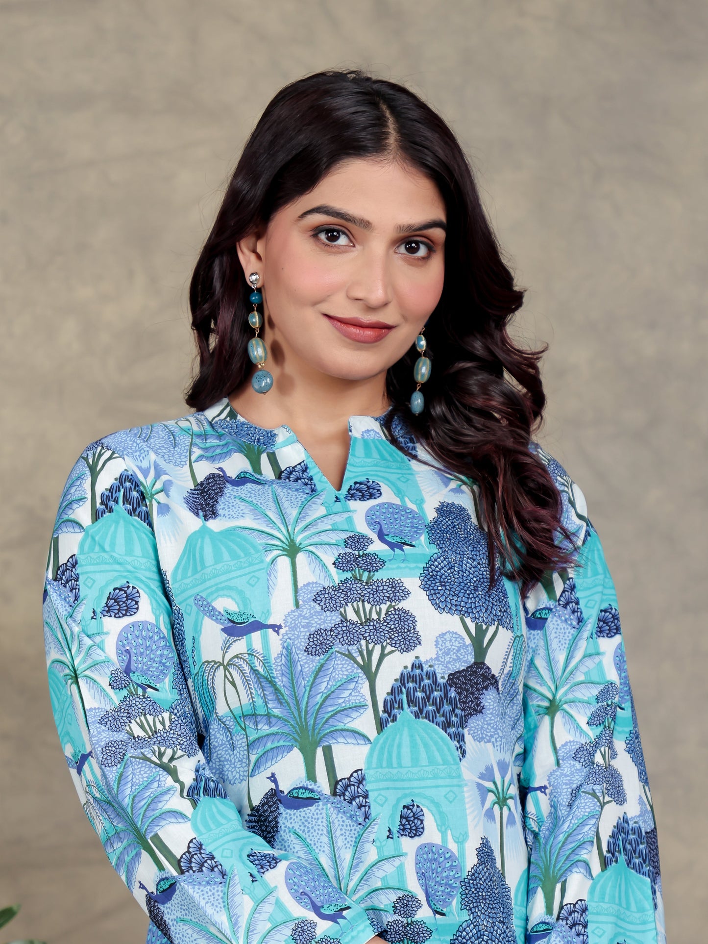 Soft Cotton Conversational Straight Blue Kurta