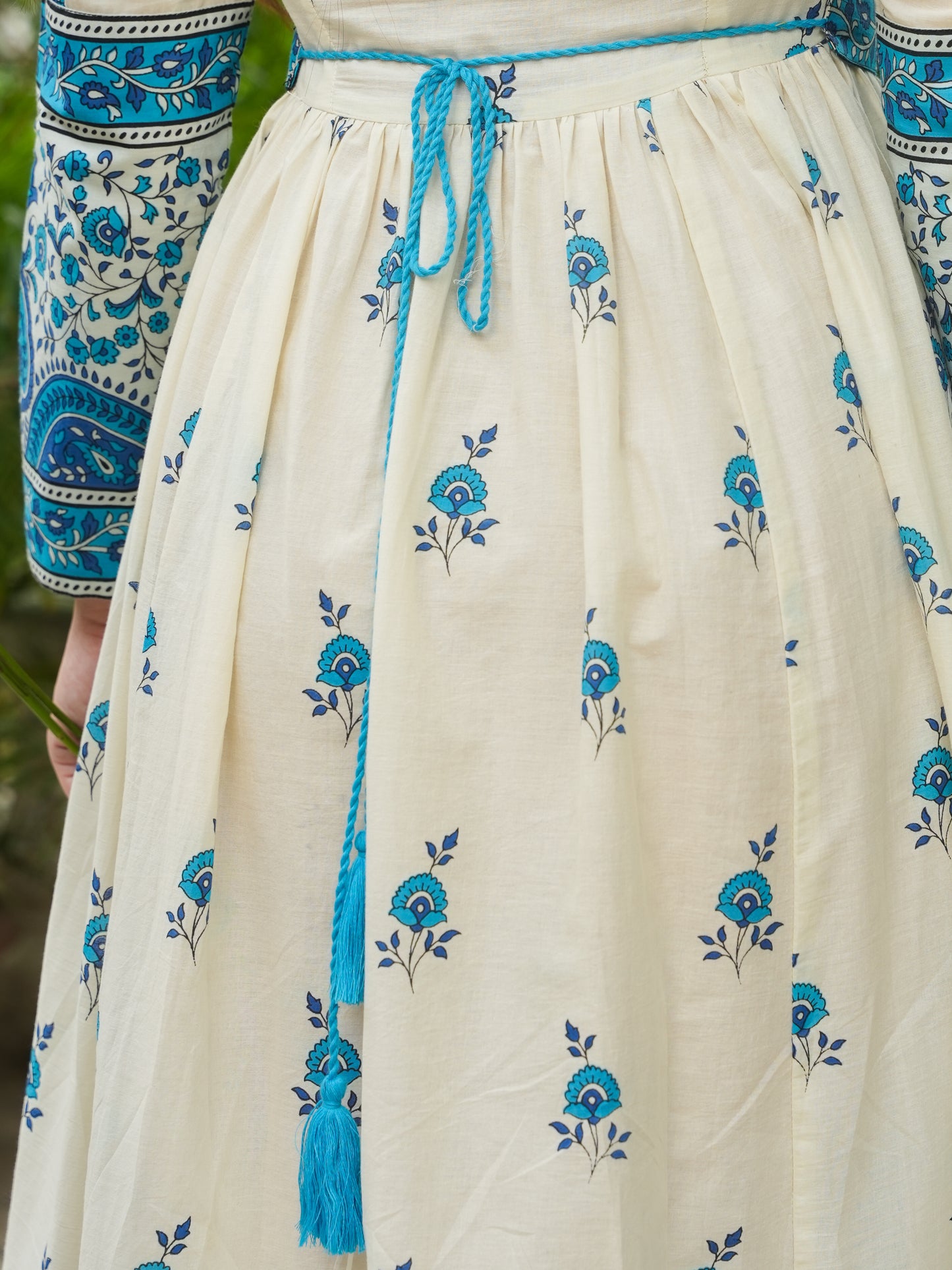 Soft Cotton Floral Anarkali Off White Dress