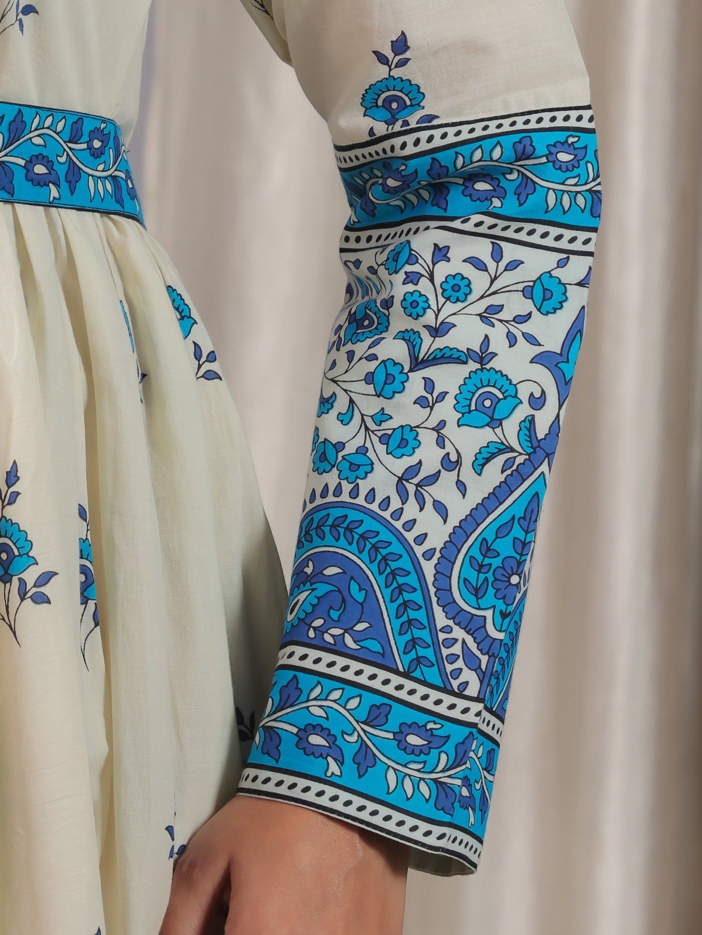 Soft Cotton Floral Anarkali Off White Dress