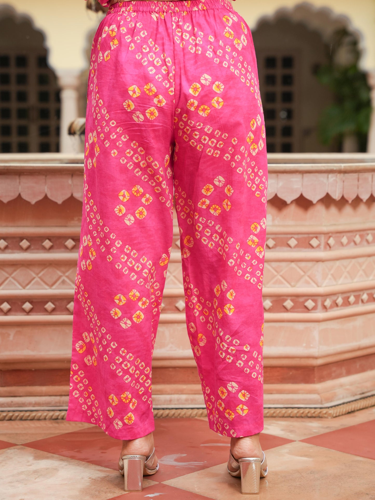 Soft Cotton Bandhani Kaftan Pink Kurta