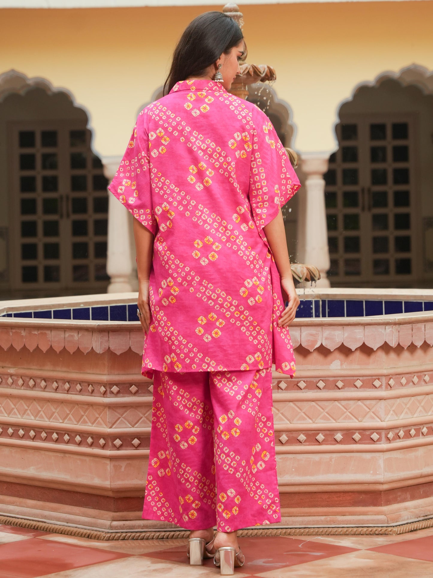 Soft Cotton Bandhani Kaftan Pink Kurta