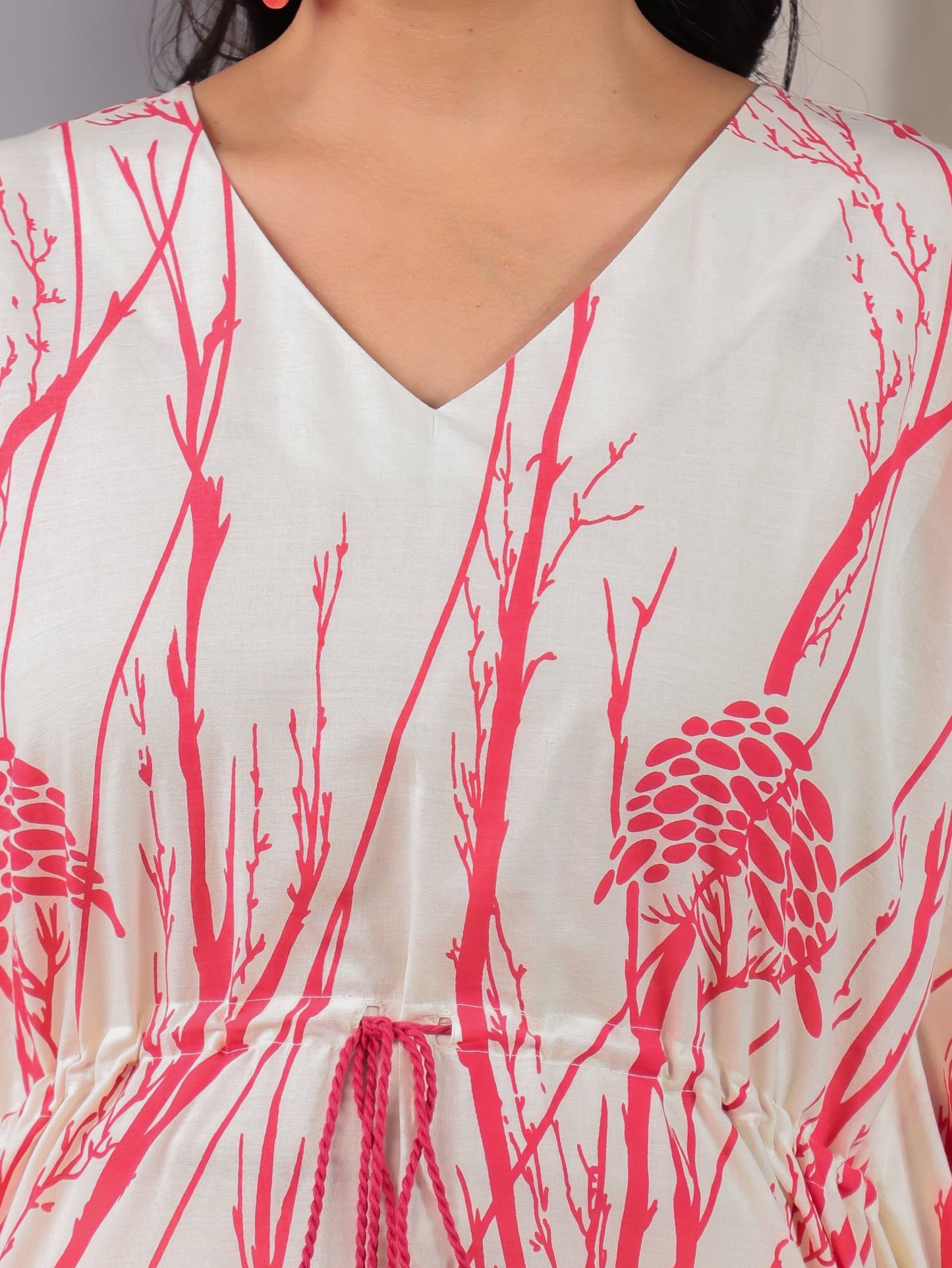 Soft Cotton Foliage Kaftan Cream Kurta