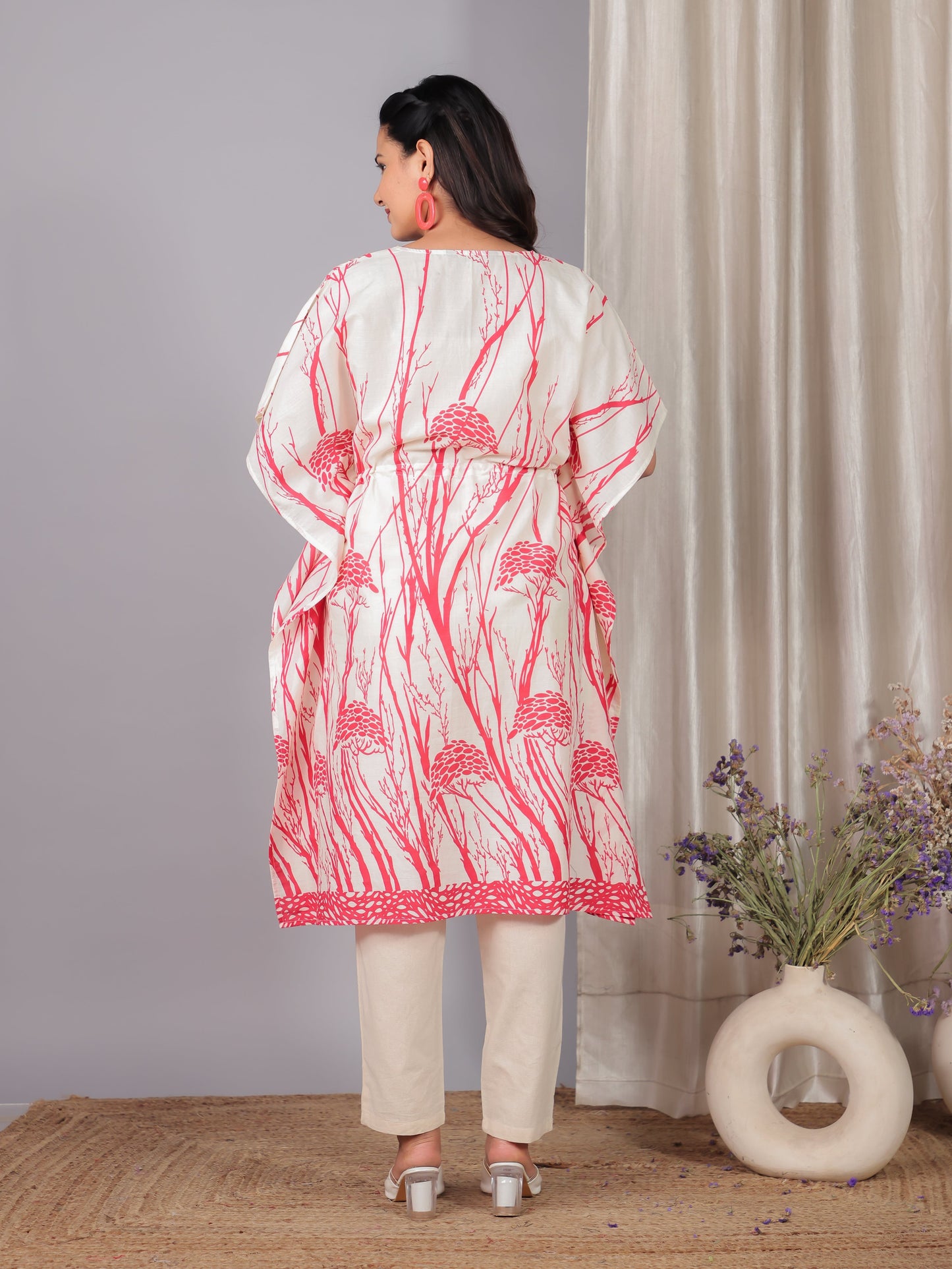 Soft Cotton Foliage Kaftan Cream Kurta