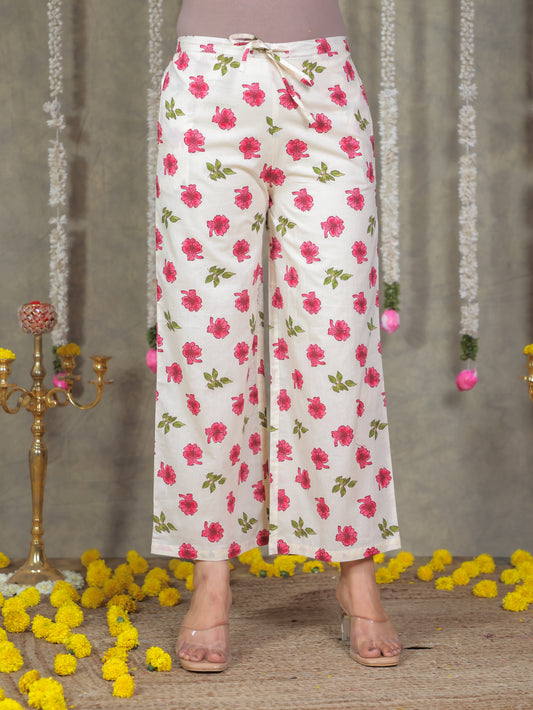 Soft Cotton Floral Off White Palazzo