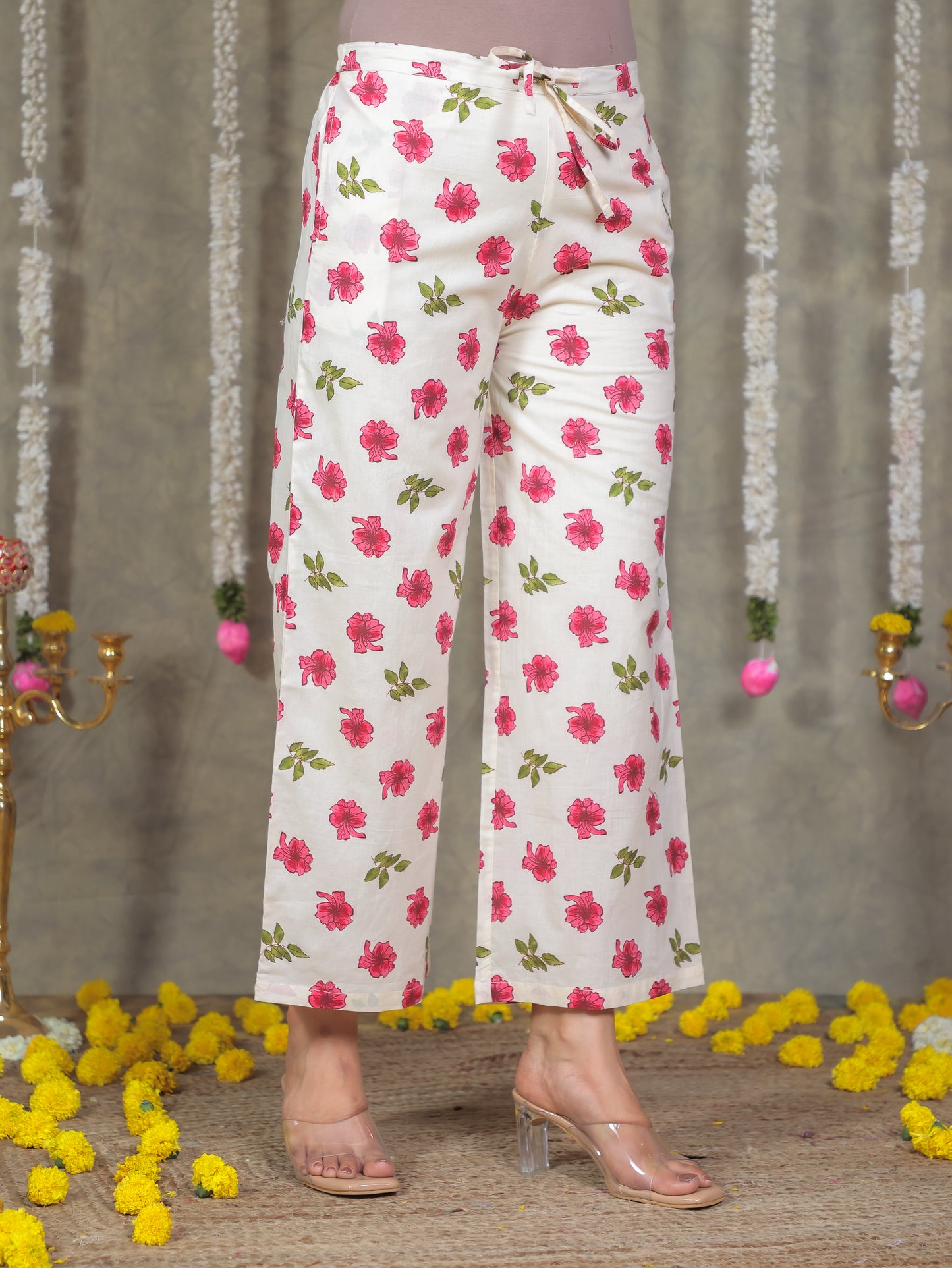 Soft Cotton Floral Off White Palazzo