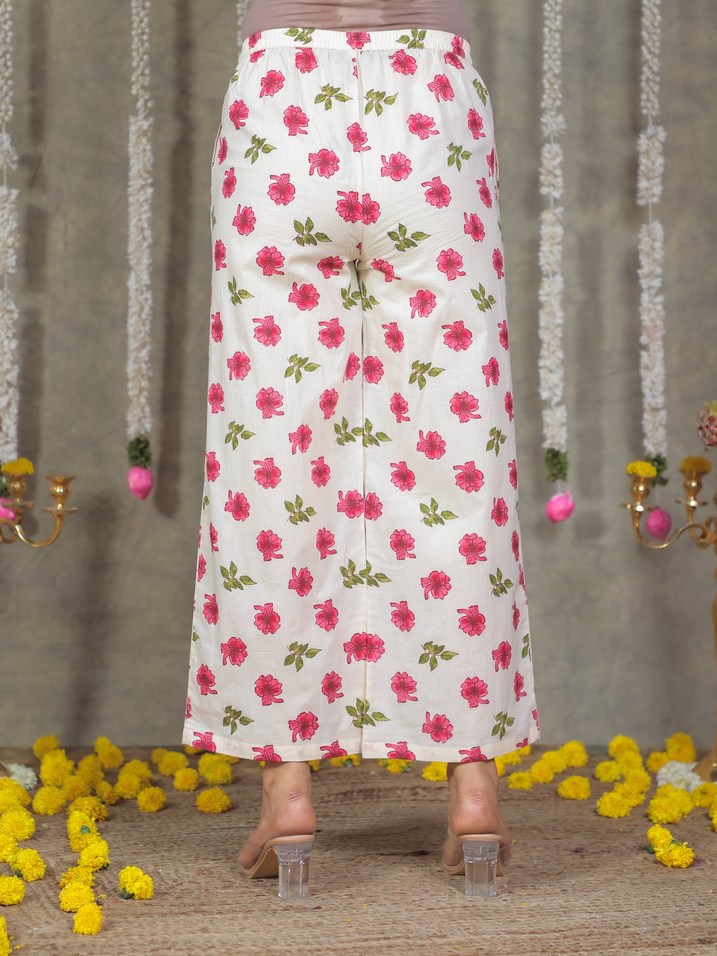 Soft Cotton Floral Off White Palazzo