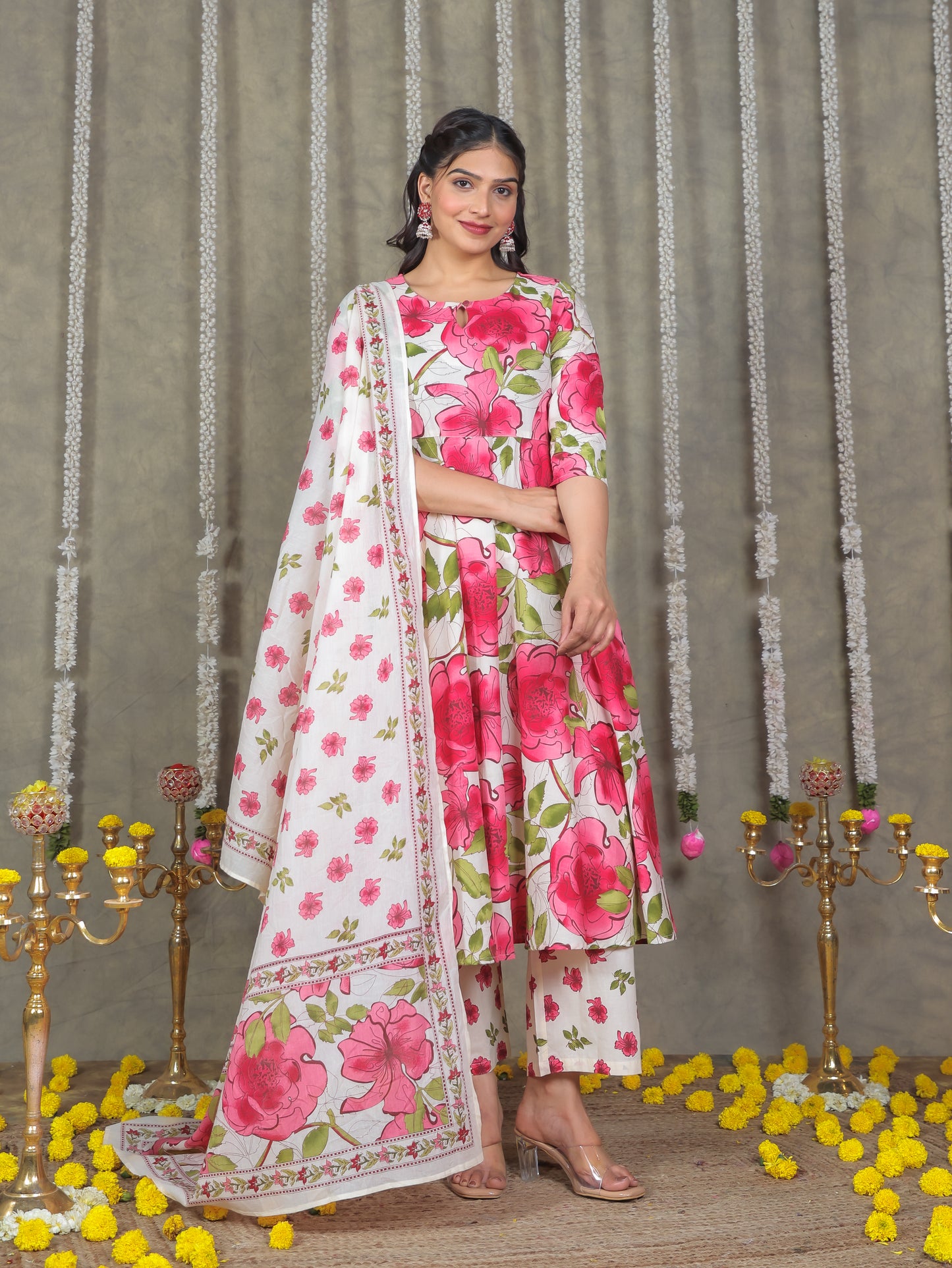 Cotton Voile Floral Off White Dupatta