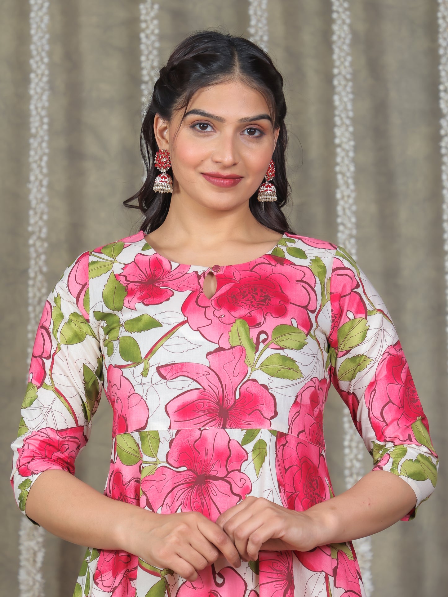 Soft Cotton Floral Anarkali Off White Kurta