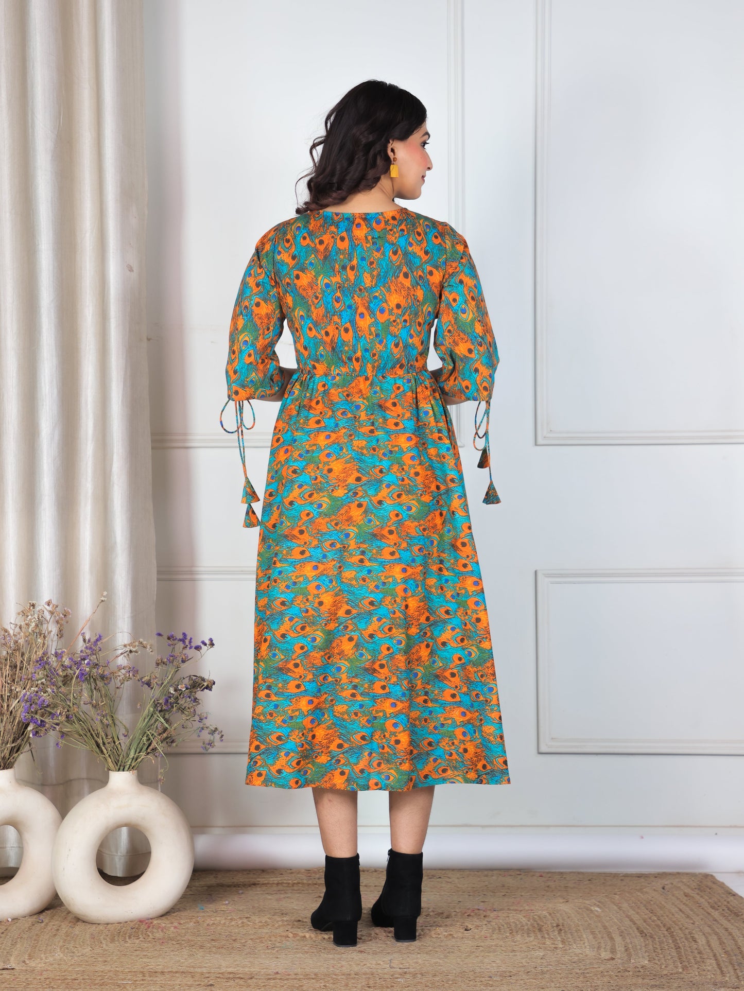 Soft Cotton Abstract Flared Multicolor Dress