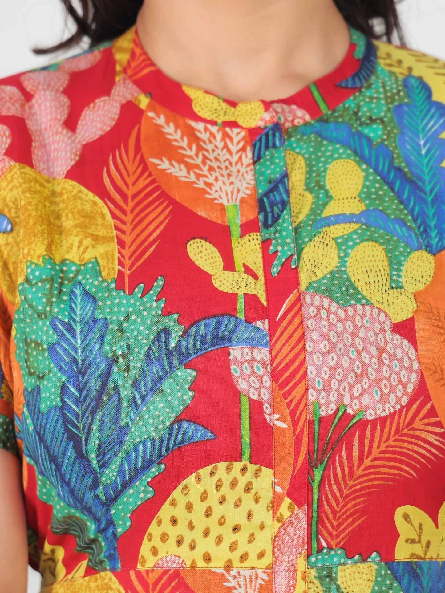 Soft Cotton Foliage A-line Multicolor Dress