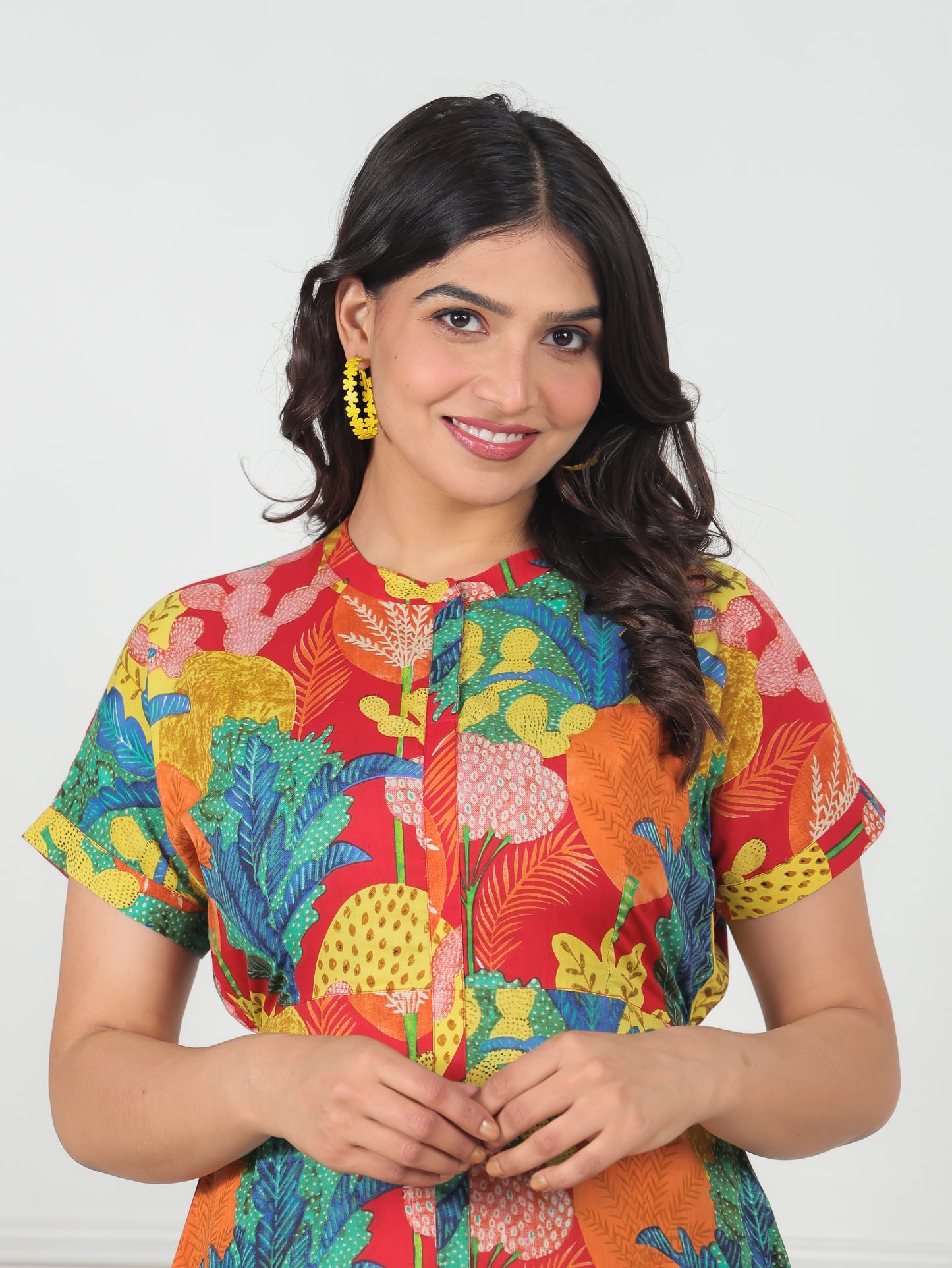 Soft Cotton Foliage A-line Multicolor Dress