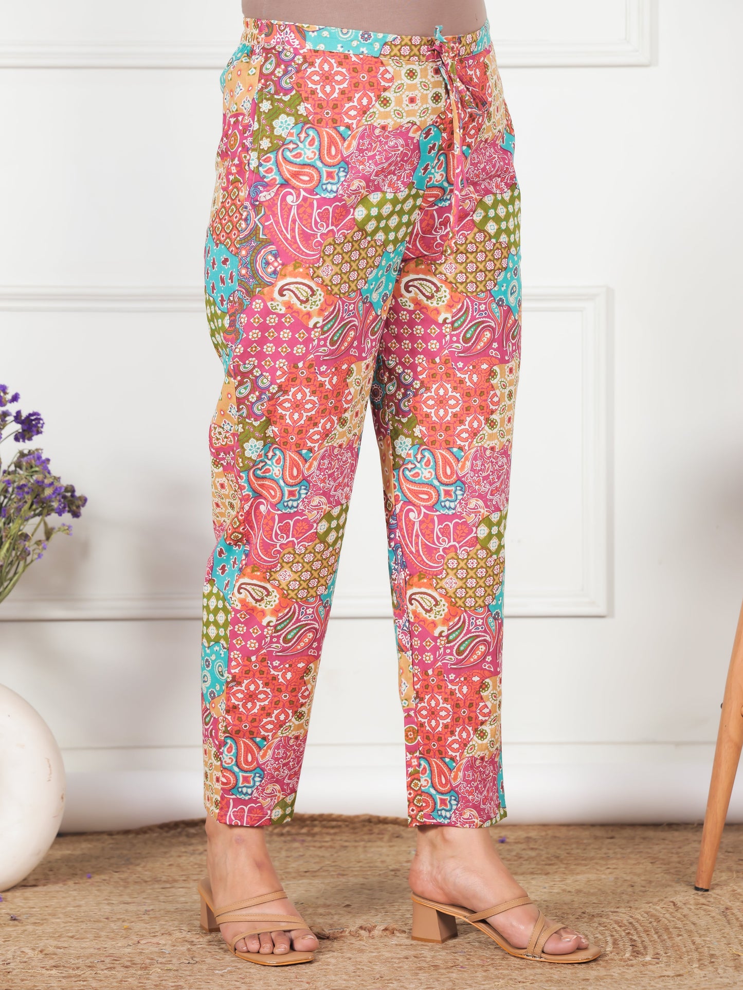 Soft Cotton Patchwork Multicolor Tapered Trousers