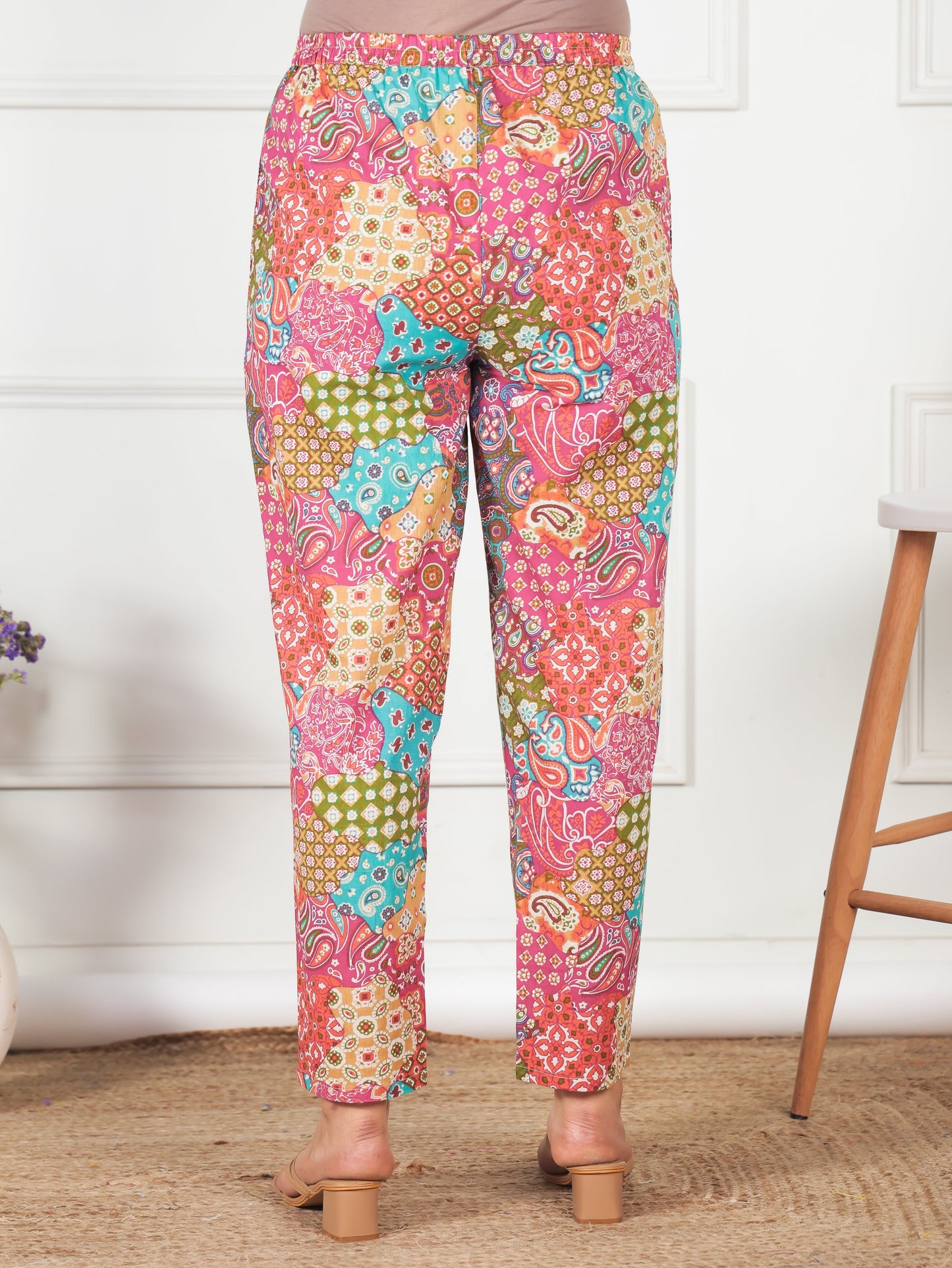 Soft Cotton Patchwork Multicolor Tapered Trousers