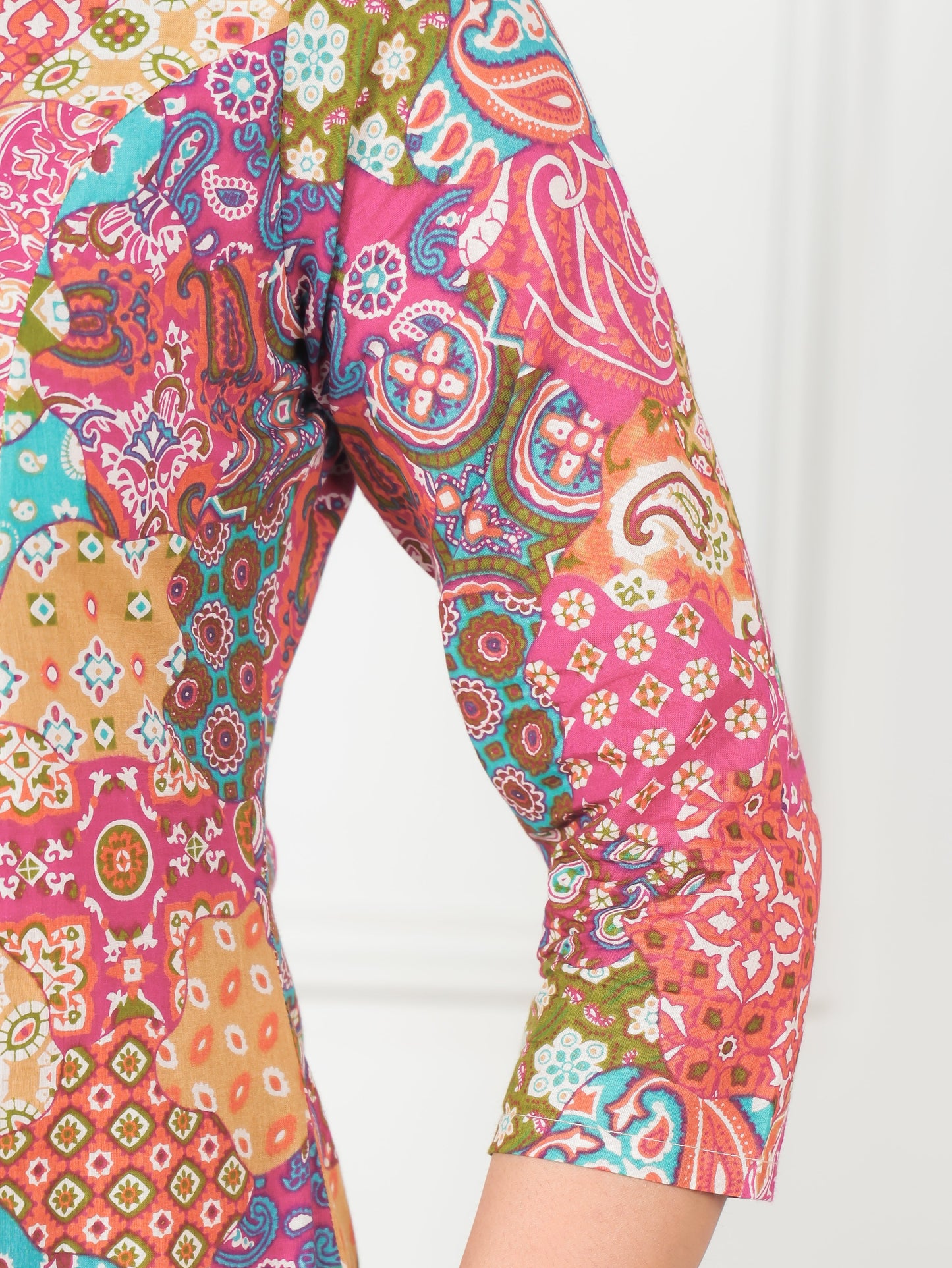 Soft Cotton Patchwork High Low Multicolor Kurta