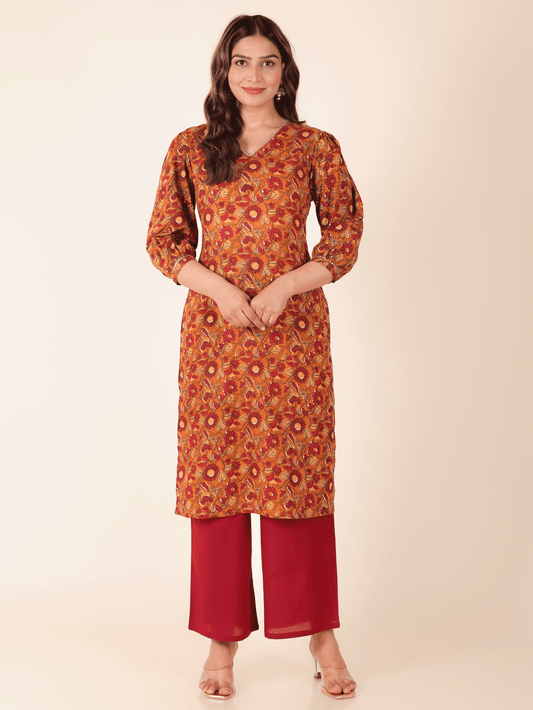Soft Cotton Floral Straight Yellow Kurta