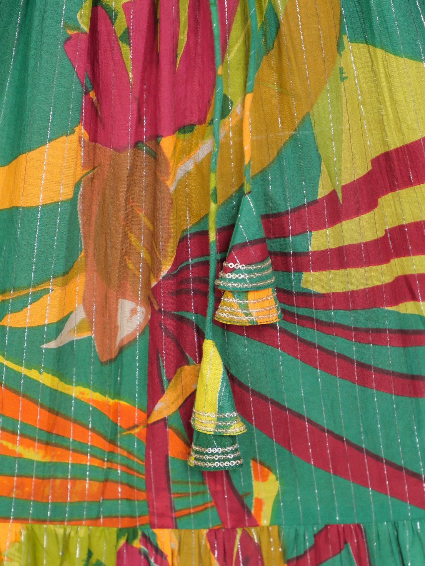 Embroidered Lurex Cotton Foliage A-line Multicolor Dress