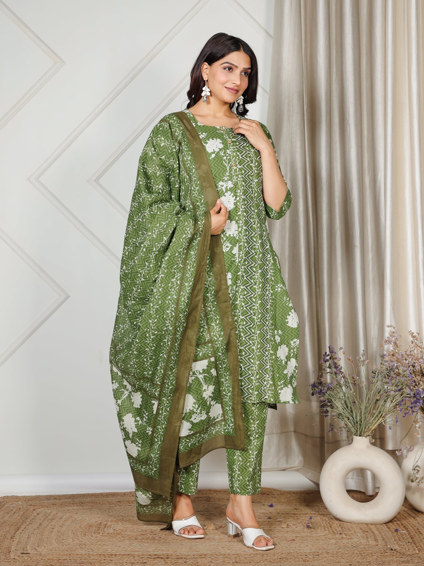 Cotton Voile Abstract Green Dupatta