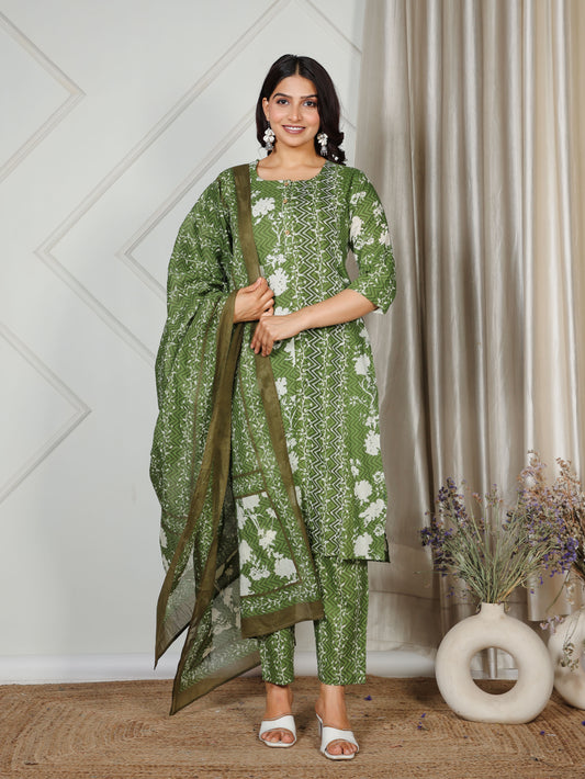 Cotton Voile Abstract Green Dupatta
