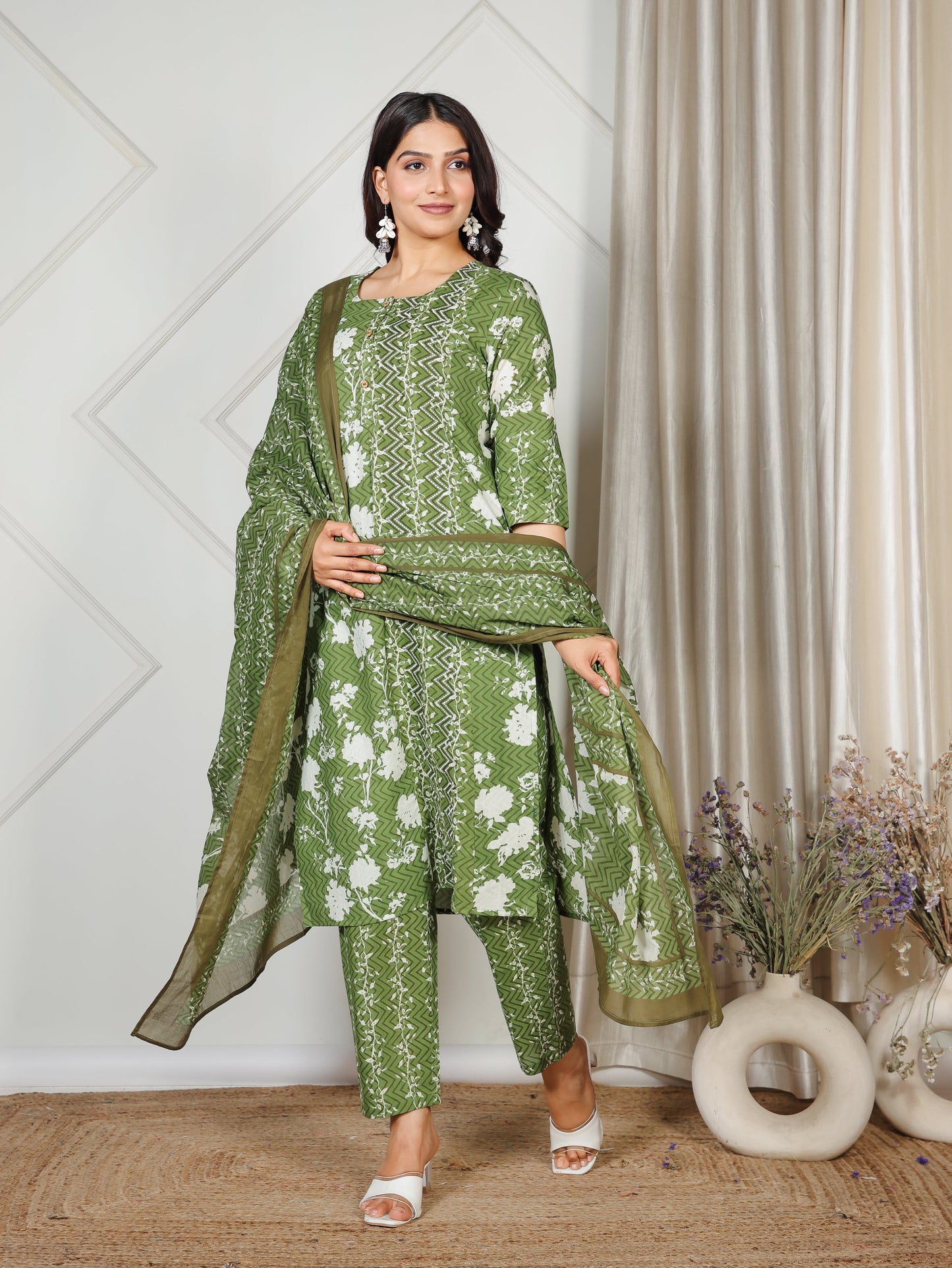 Cotton Voile Abstract Green Dupatta