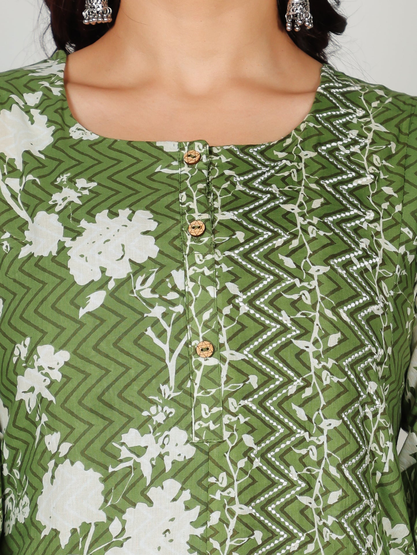 Embroidered Soft Cotton Abstract Straight Green Kurta