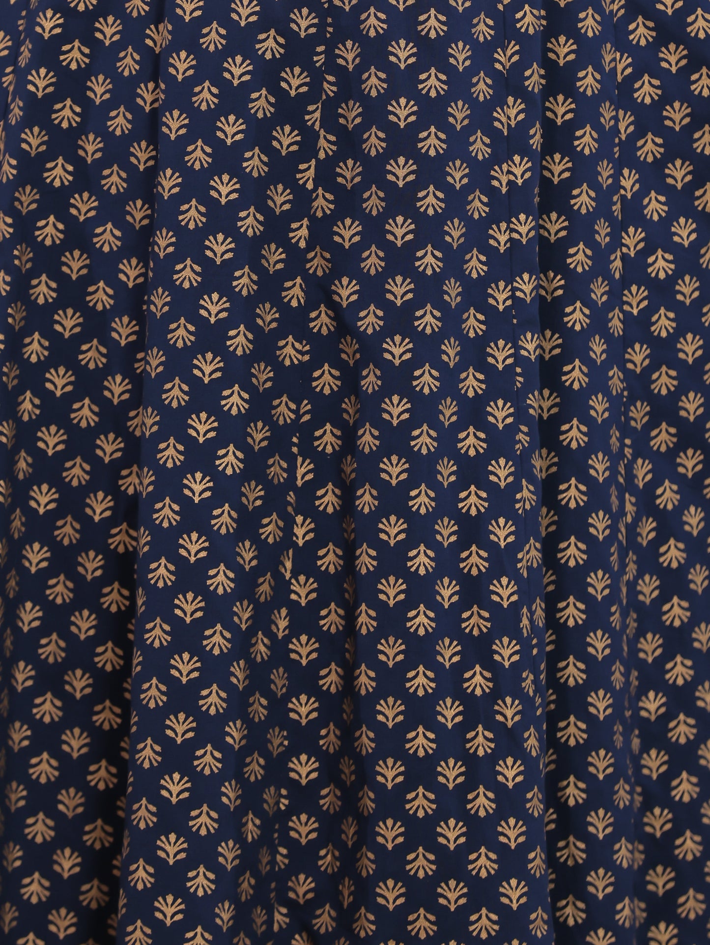 Embroidered Soft Cotton Gold foil Anarkali Navy Blue Kurta