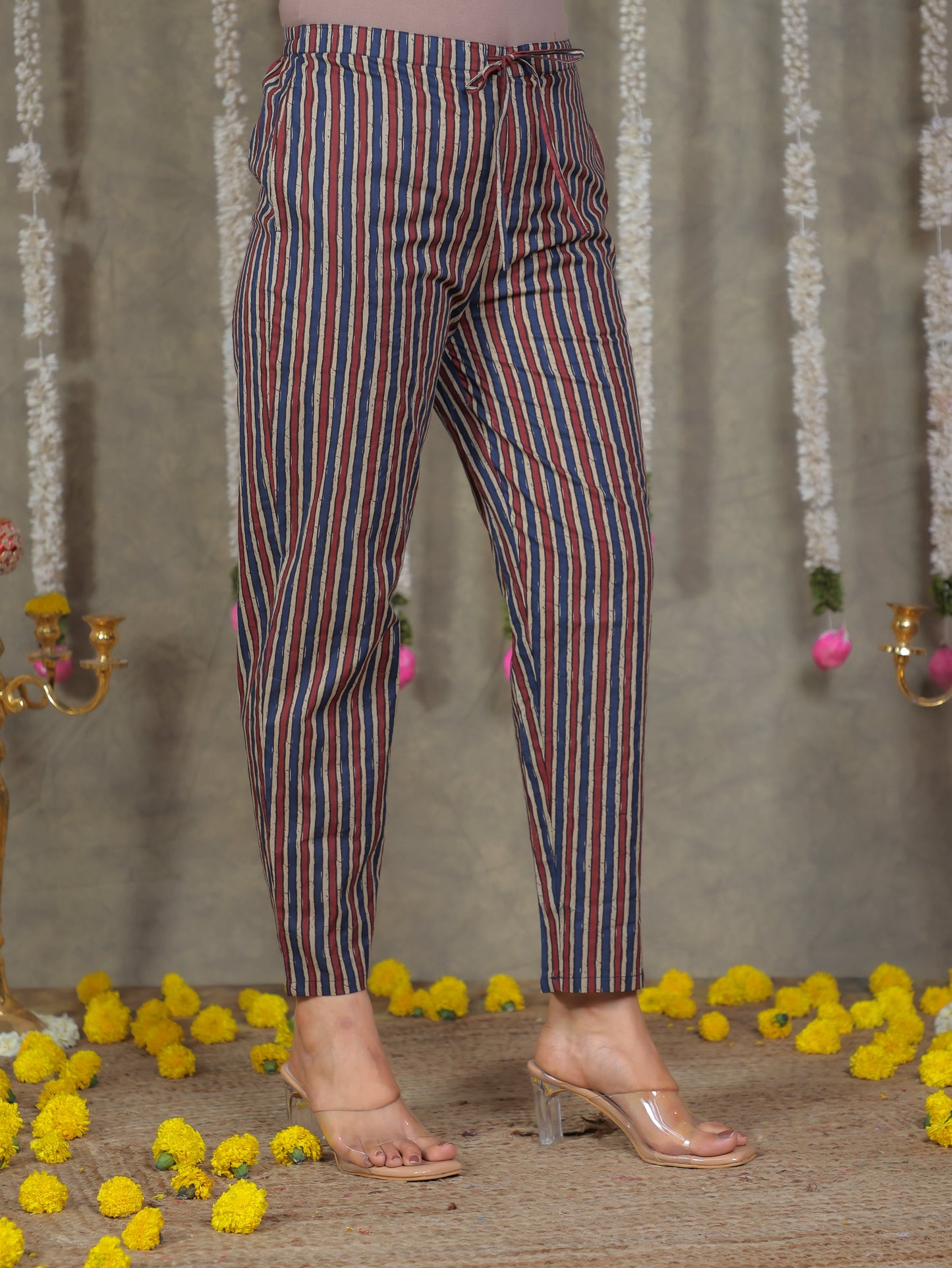 Soft Cotton Striped Blue Tapered Trousers