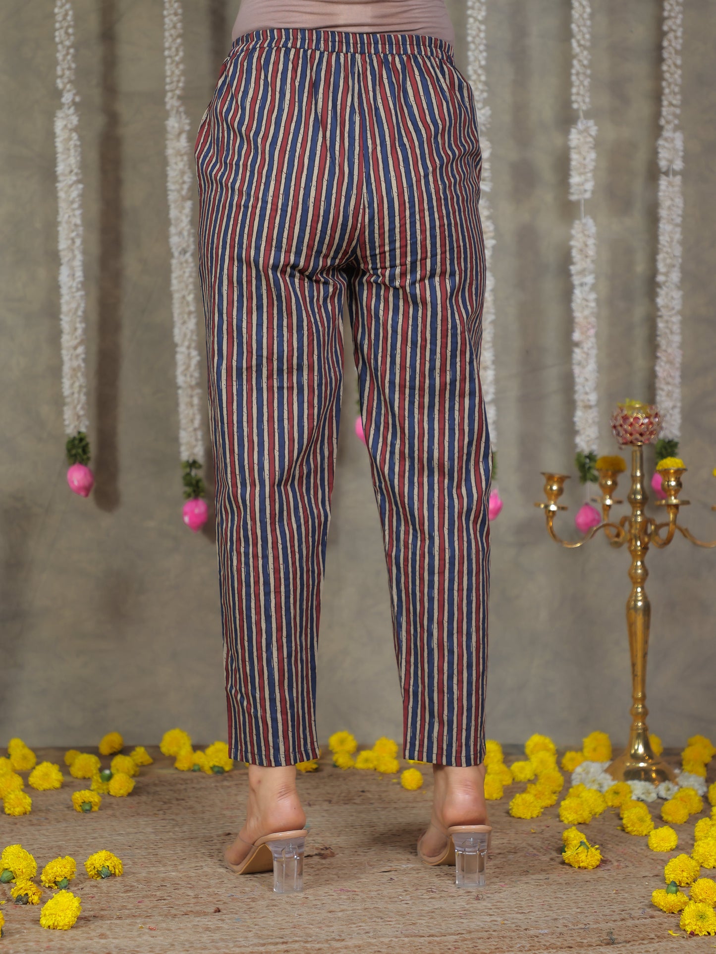 Soft Cotton Striped Blue Tapered Trousers