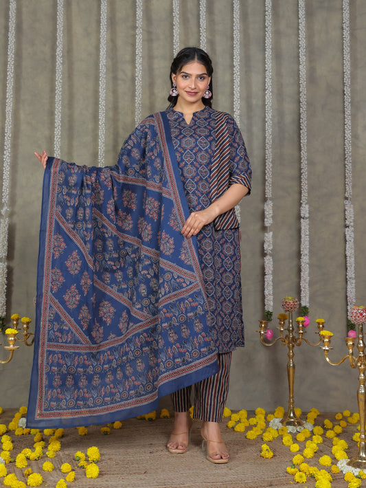 Cotton Voile Striped Blue Dupatta