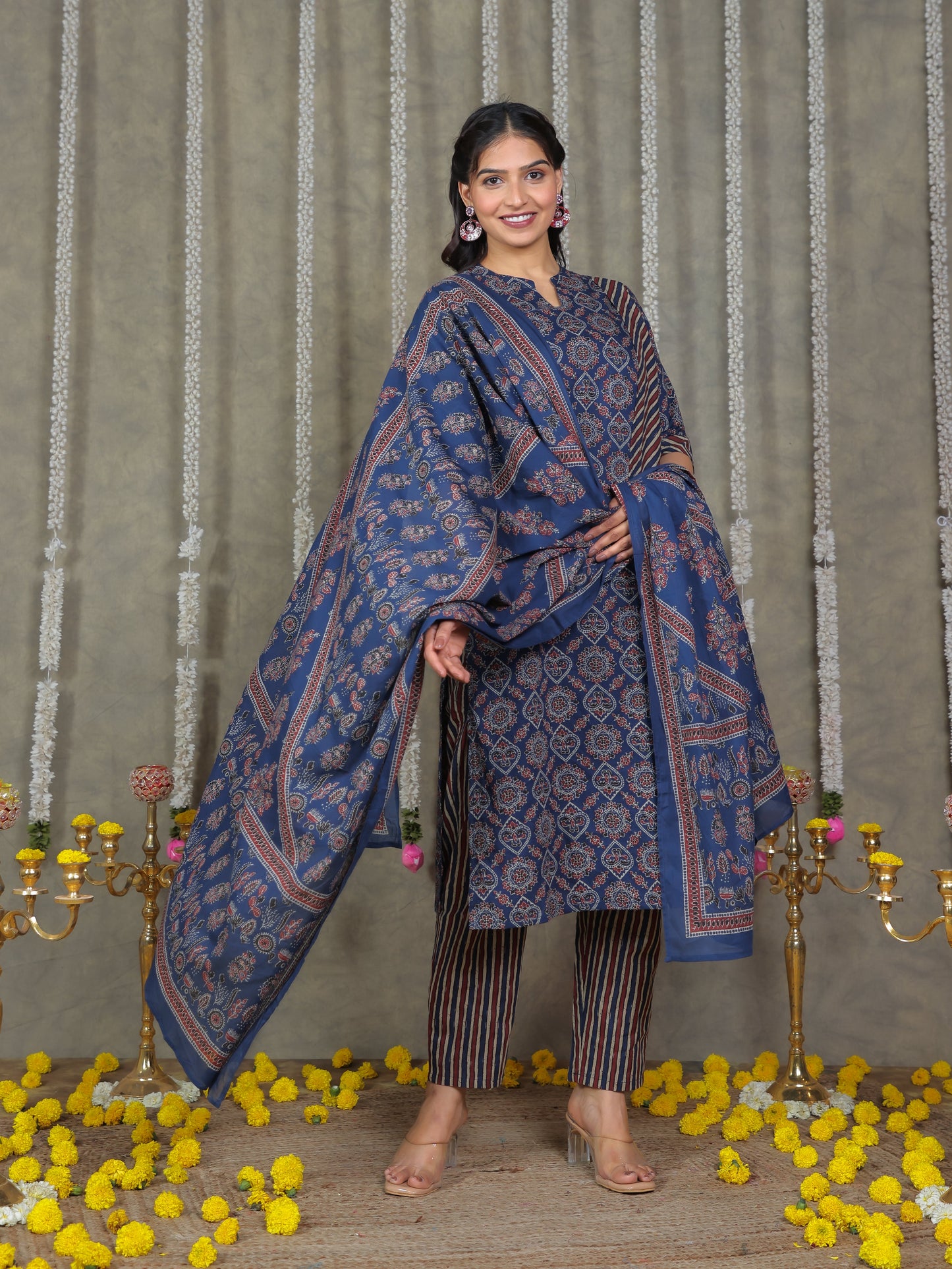 Cotton Voile Striped Blue Dupatta