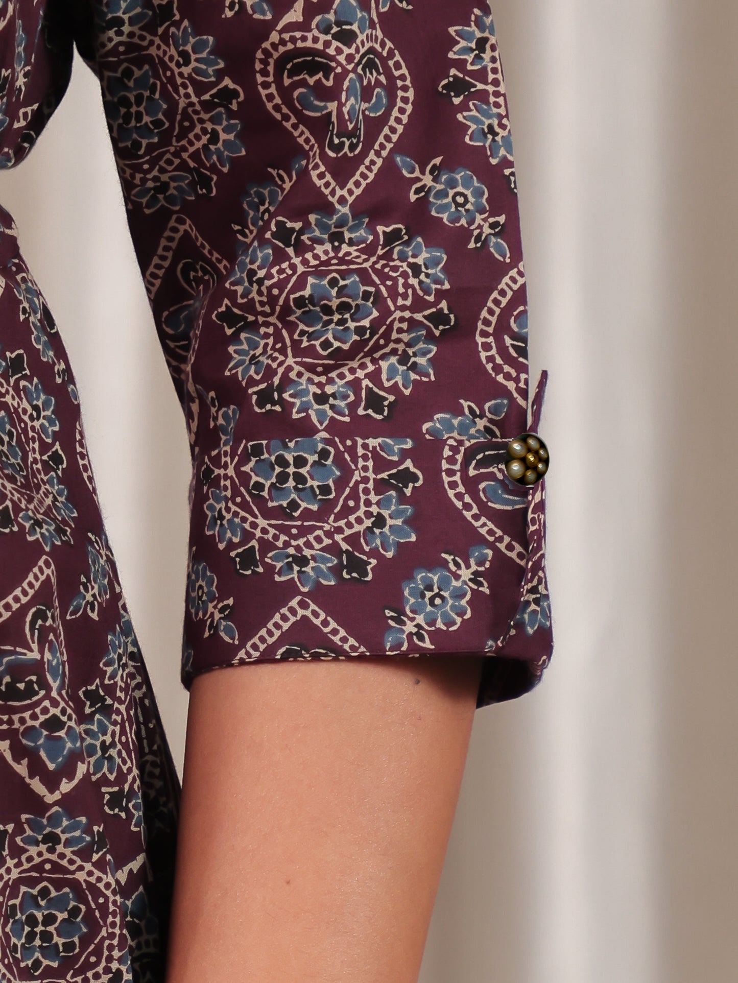 Soft Cotton Geometric A-line Wine Dress
