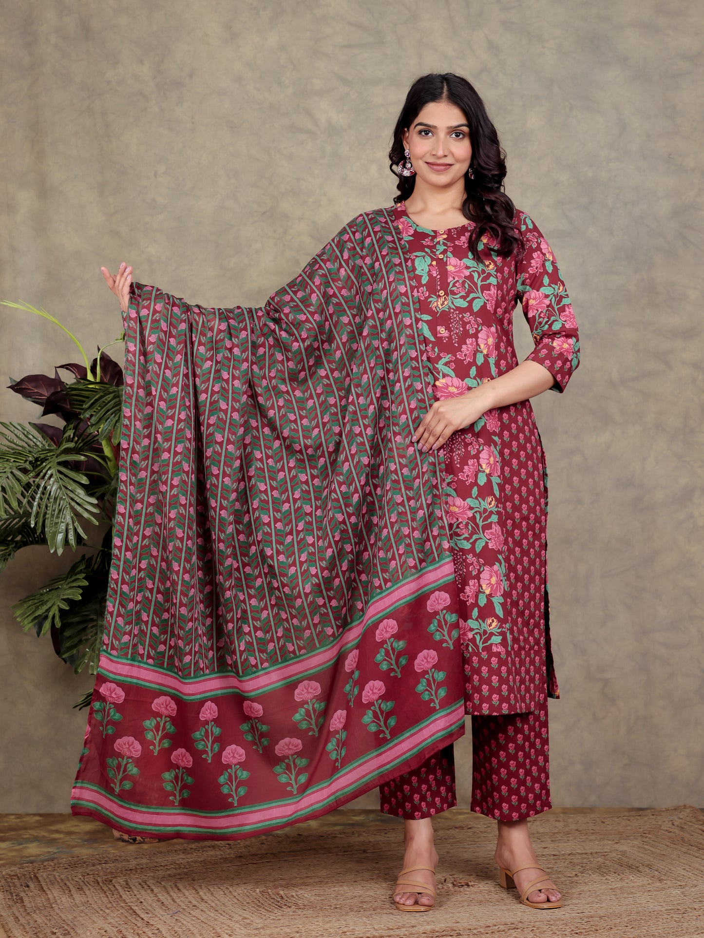 Cotton Voile Floral Red Dupatta