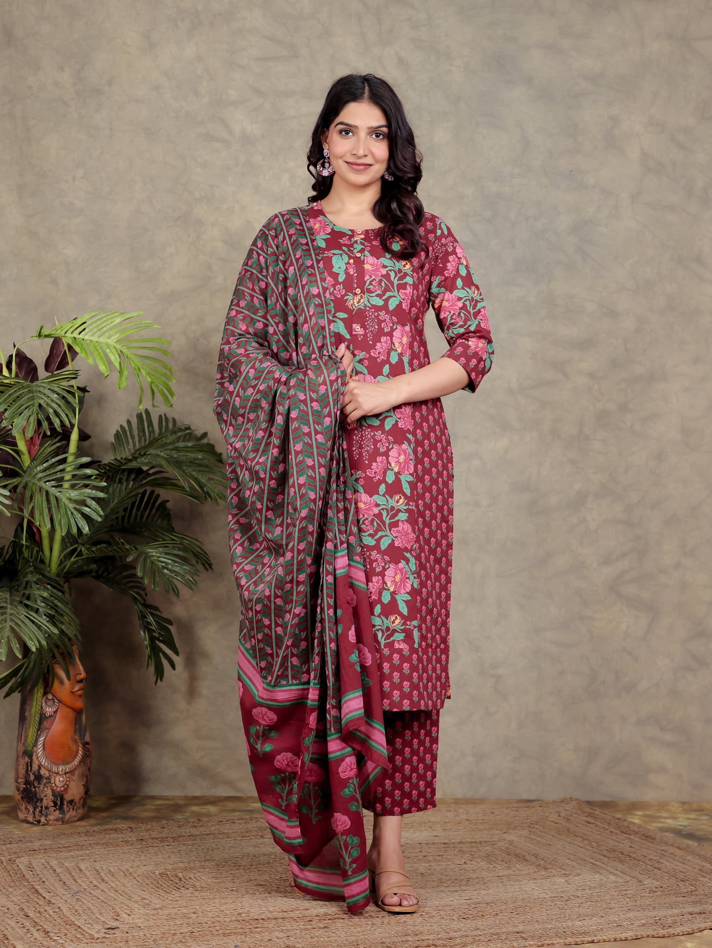 Cotton Voile Floral Red Dupatta