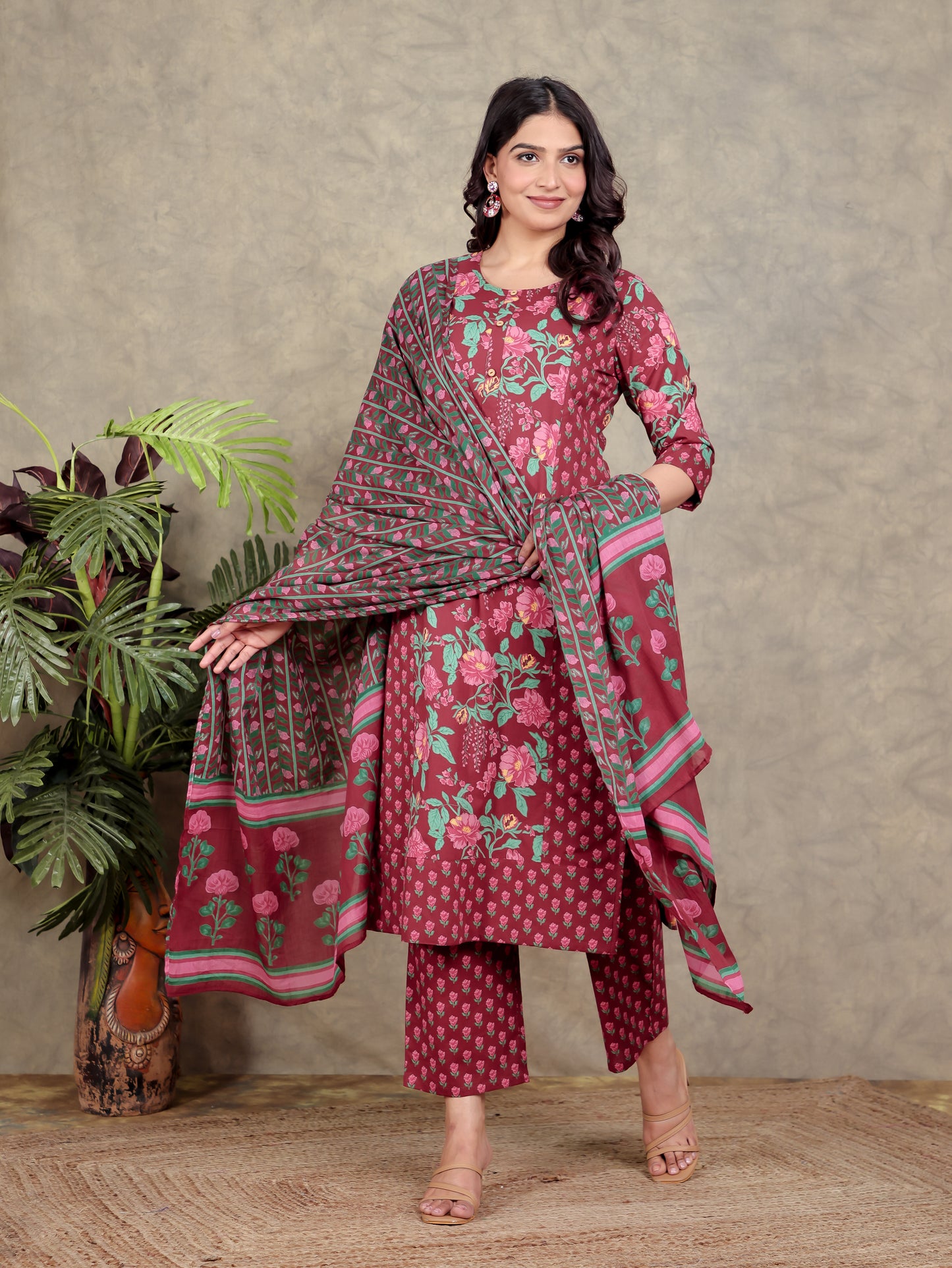 Cotton Voile Floral Red Dupatta