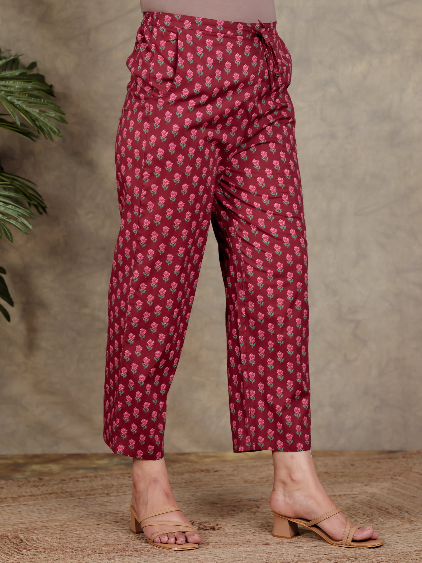 Soft Cotton Floral Straight Red Kurta