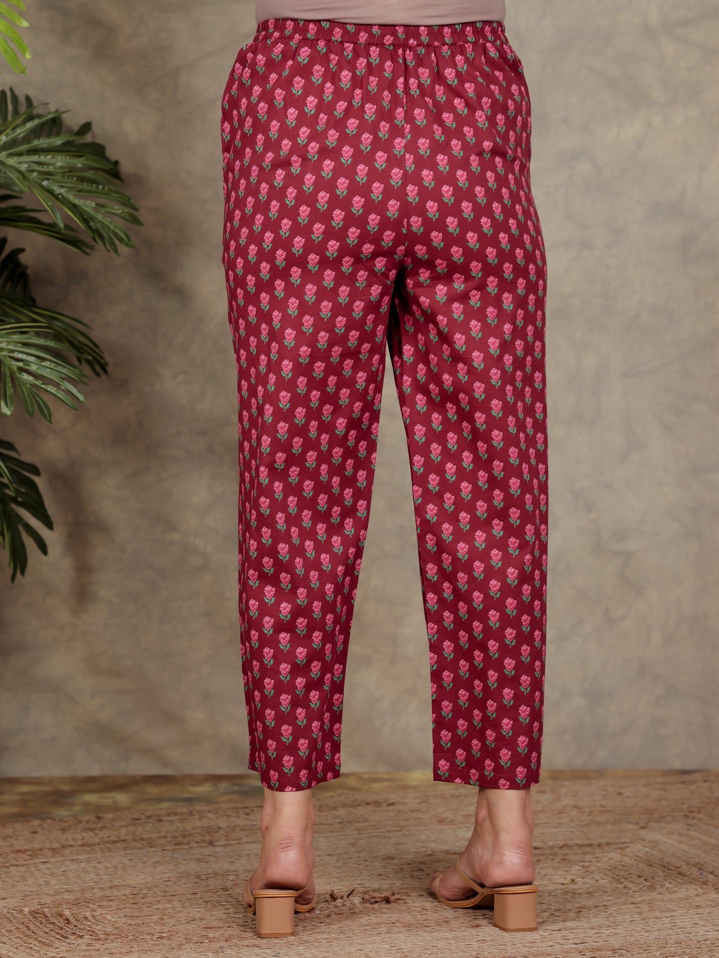Soft Cotton Floral Straight Red Kurta