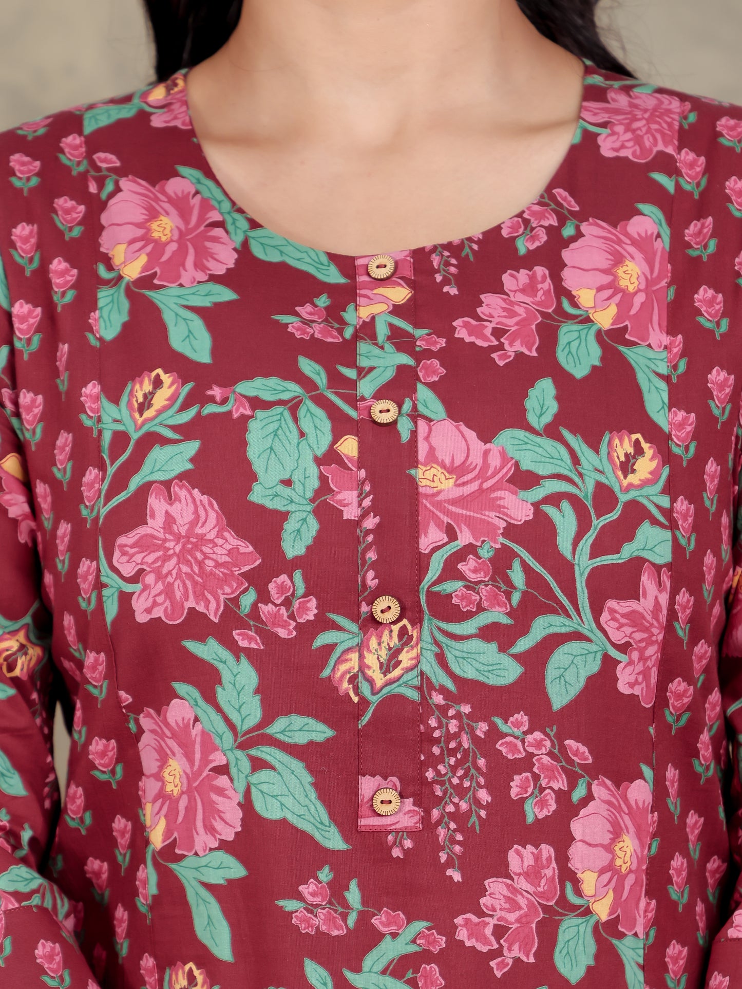 Soft Cotton Floral Straight Red Kurta