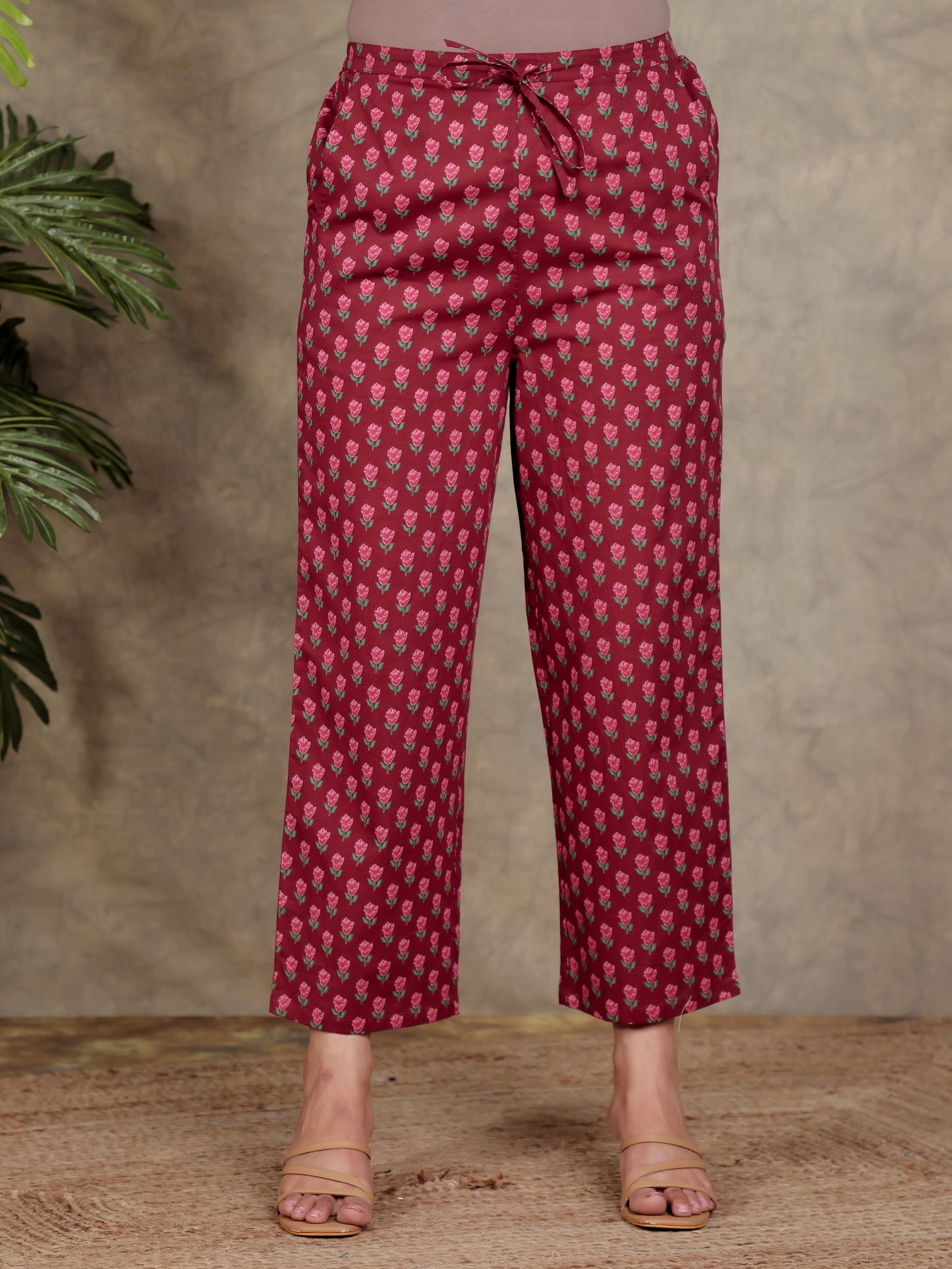 Soft Cotton Floral Straight Red Kurta