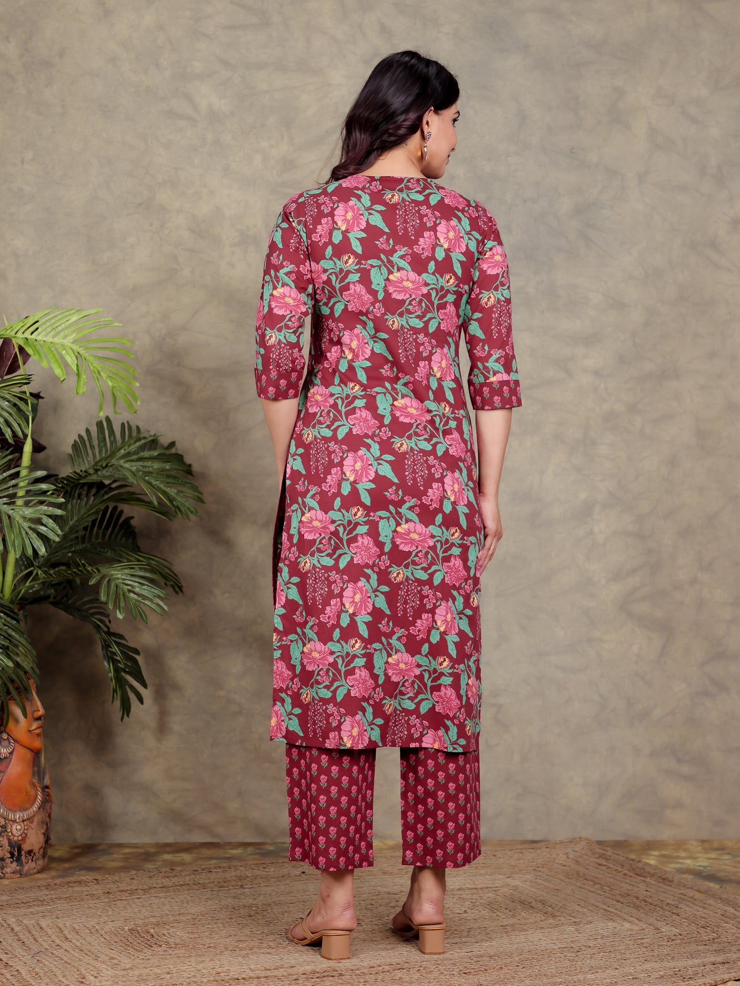 Soft Cotton Floral Straight Red Kurta