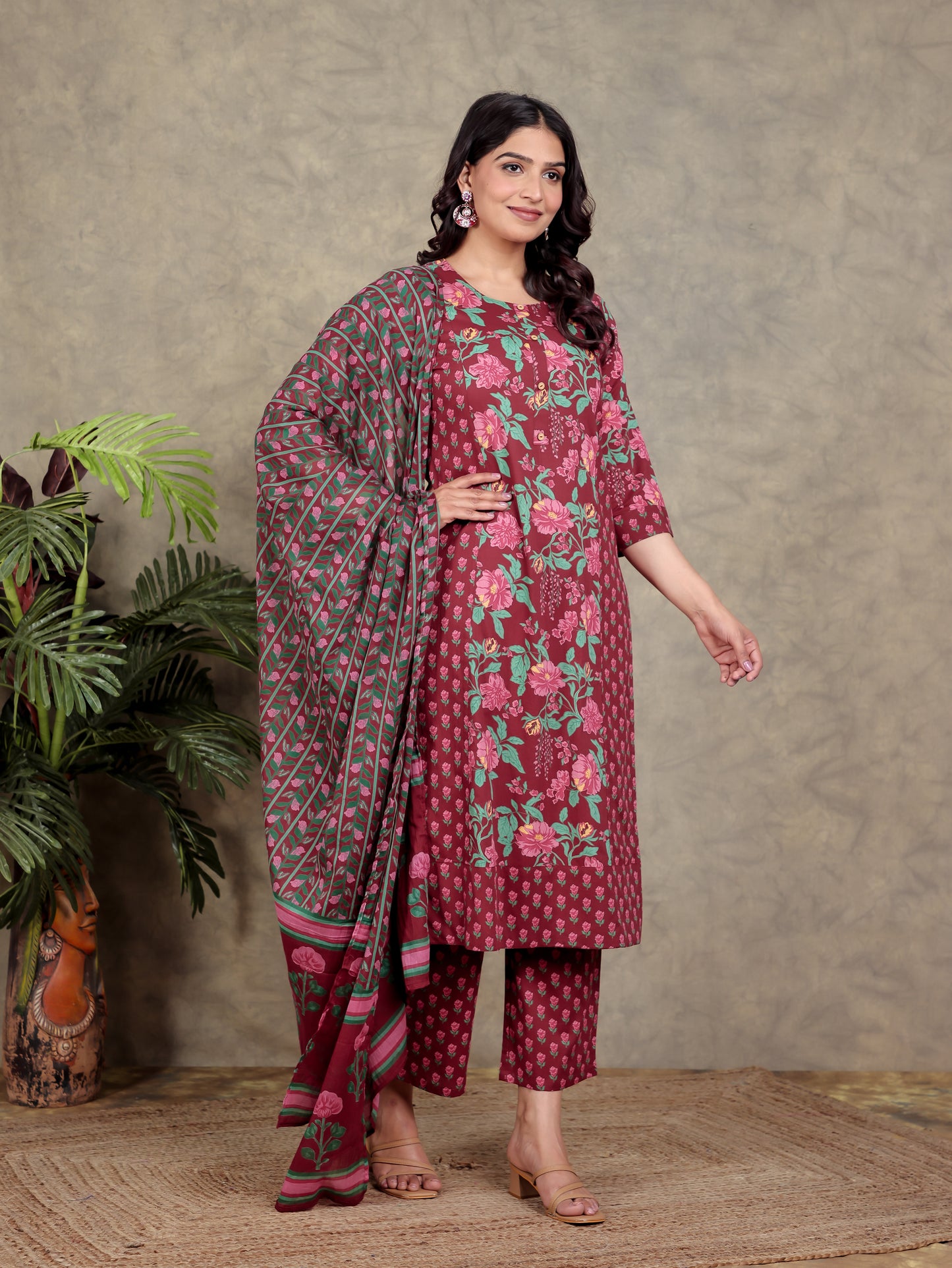 Soft Cotton Floral Straight Red Kurta