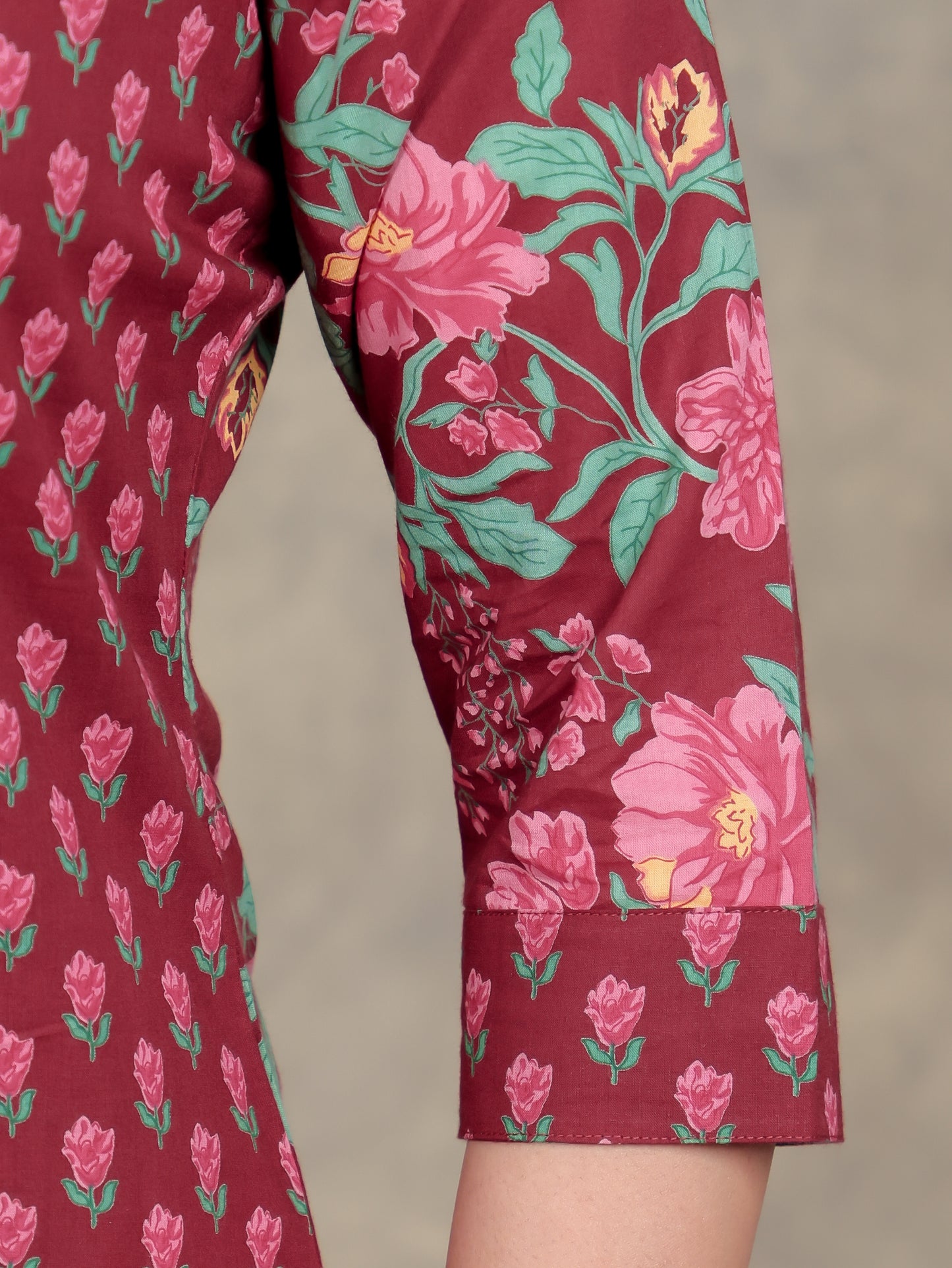 Soft Cotton Floral Straight Red Kurta