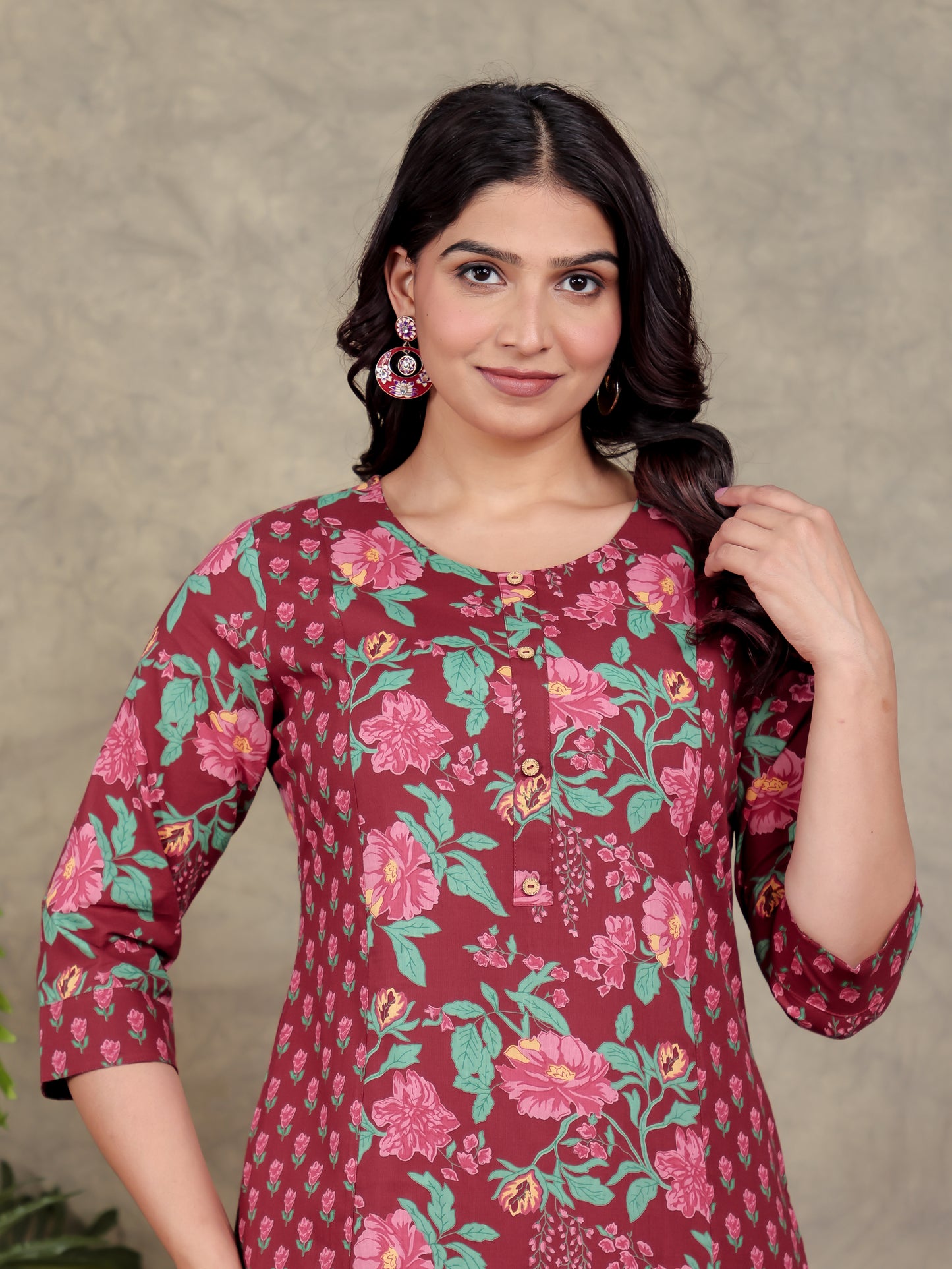 Soft Cotton Floral Straight Red Kurta