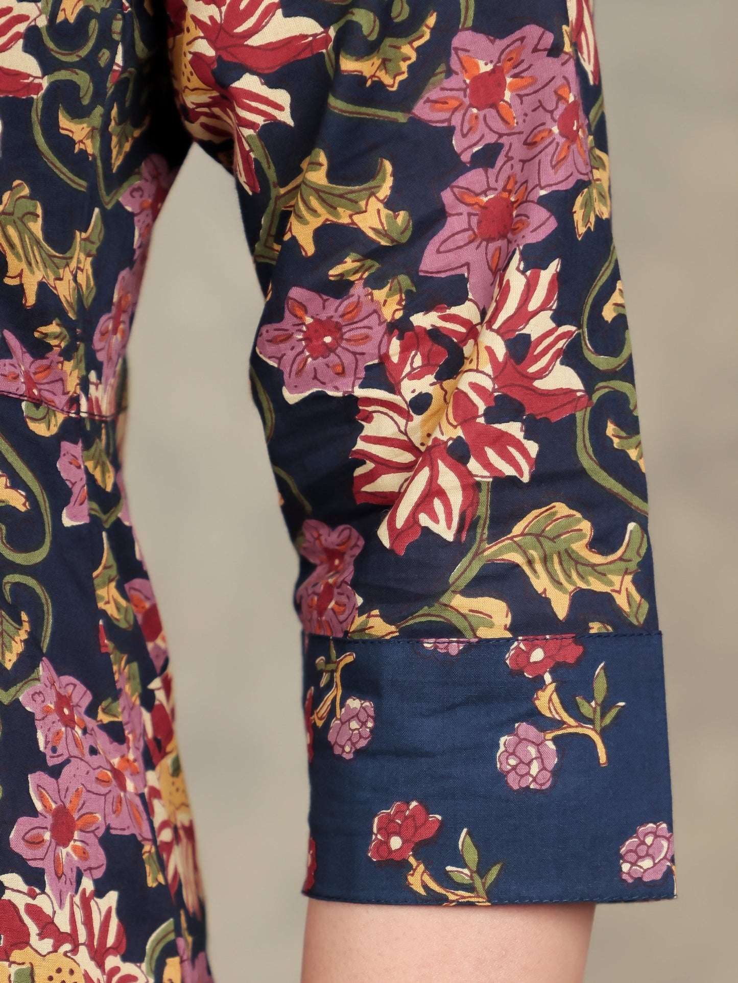Soft Cotton Floral Straight Navy Blue Kurta