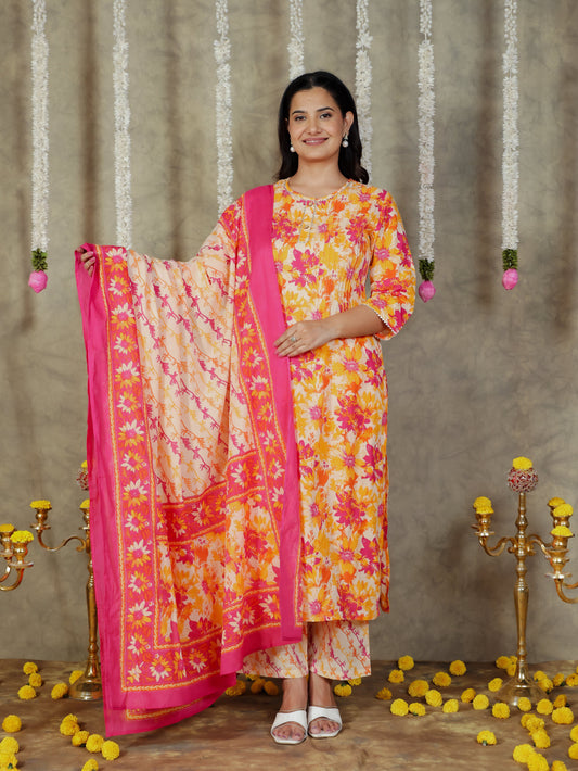 Cotton Voile Foliage Cream Dupatta